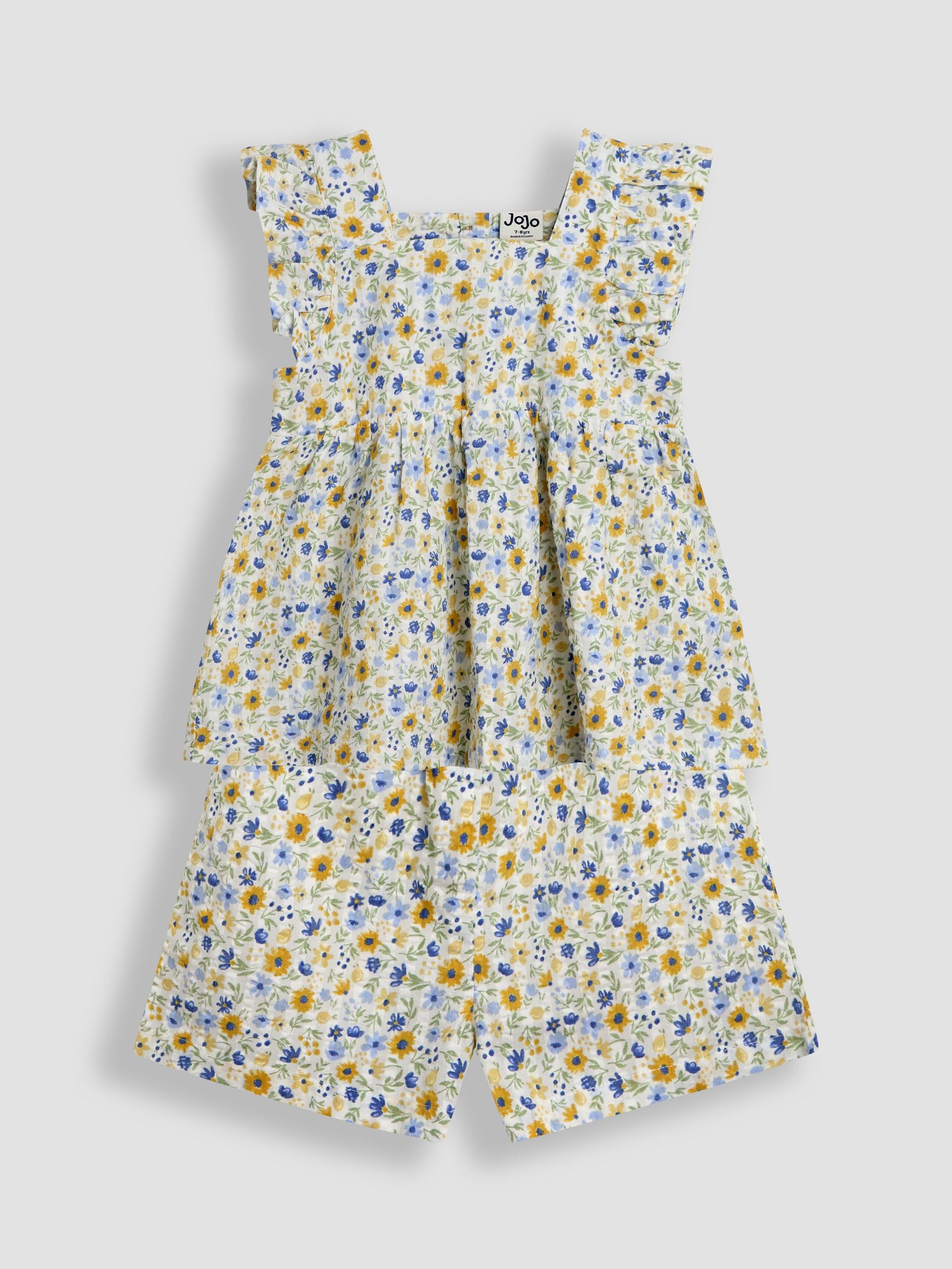 White Floral 2-Piece Frill Shoulder Top & Short Set (AV5323) | £32 - £34