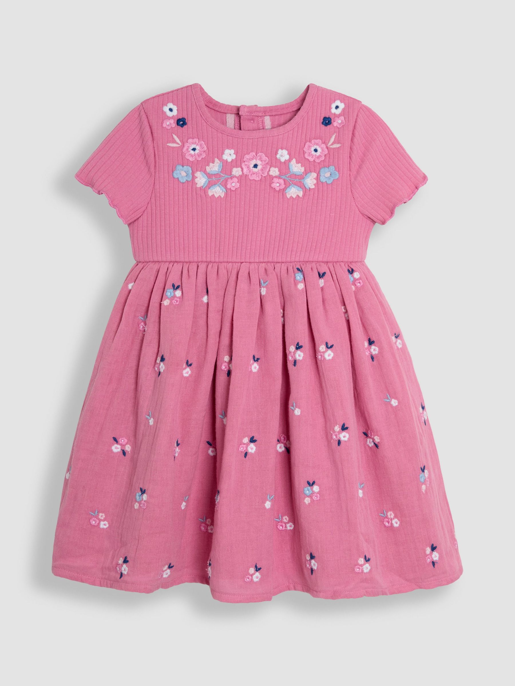 Rose Pink Embroidered Rib Cheesecloth Dress (AV5327) | £27 - £30