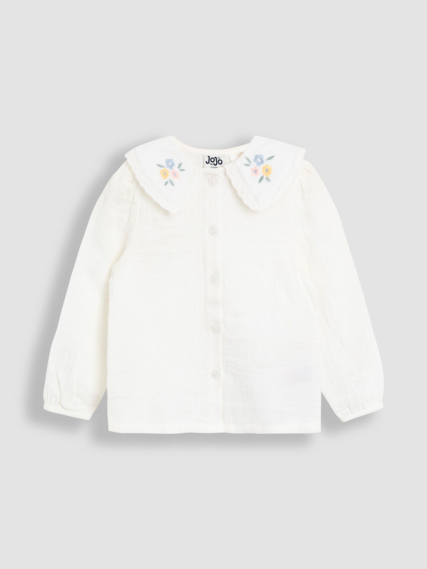 Cream Floral Embroidered Print Peter Pan Collar Cheesecloth Blouse (AV5331) | £19 - £22