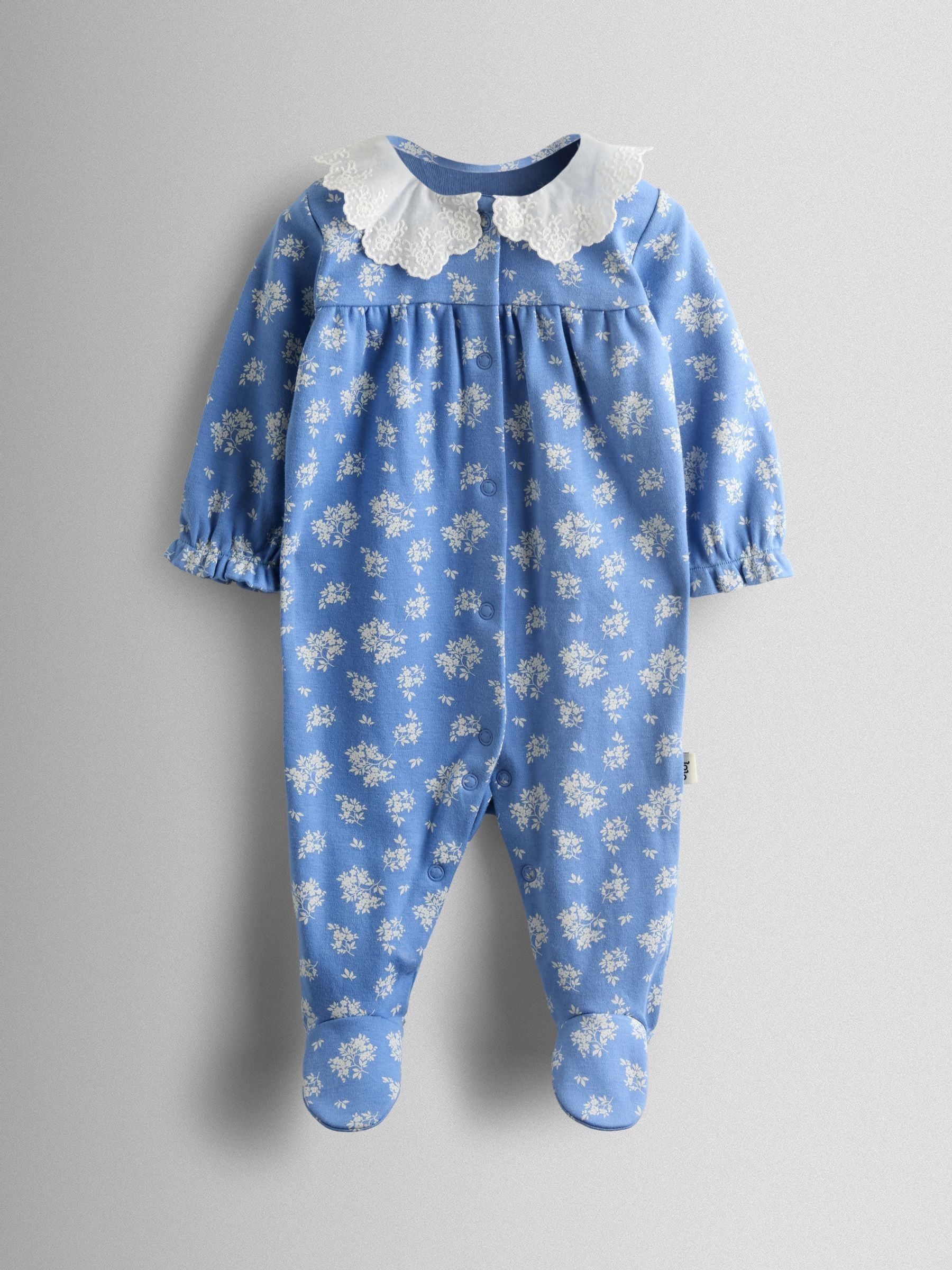 Blue 100% Organic Cotton Ditsy Floral Sleepsuit (AV5348) | £20 - £21
