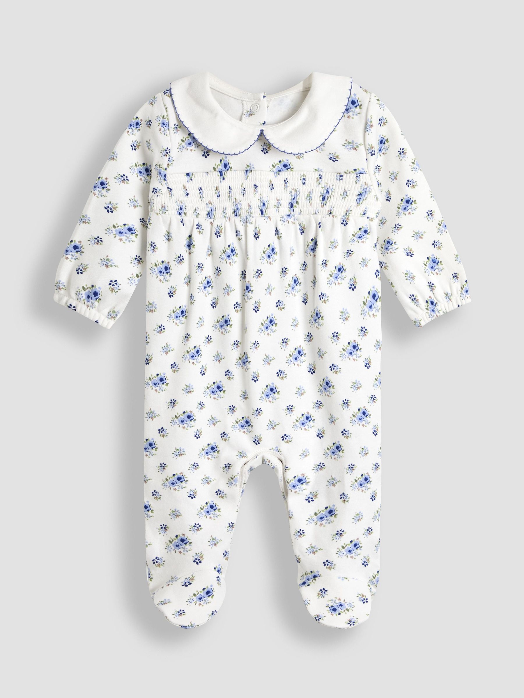 Ecru Ditsy Floral Print Smocked Sleepsuit (AV5364) | £20 - £21