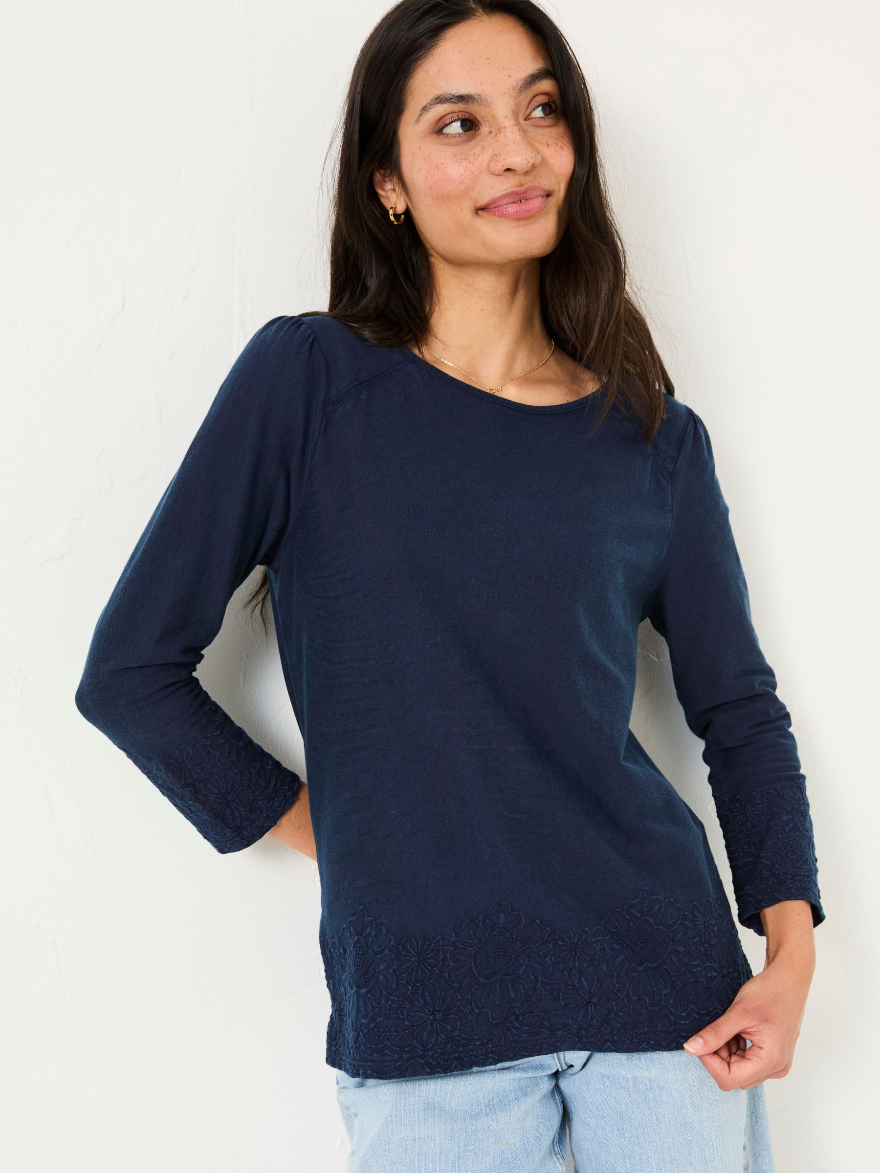 Ria Navy Broderie 100% Cotton Top (AV6263) | £39.50