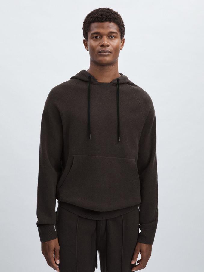 Paige Drawstring Knitted Hoodie in Dark Grey (AV6506) | £168