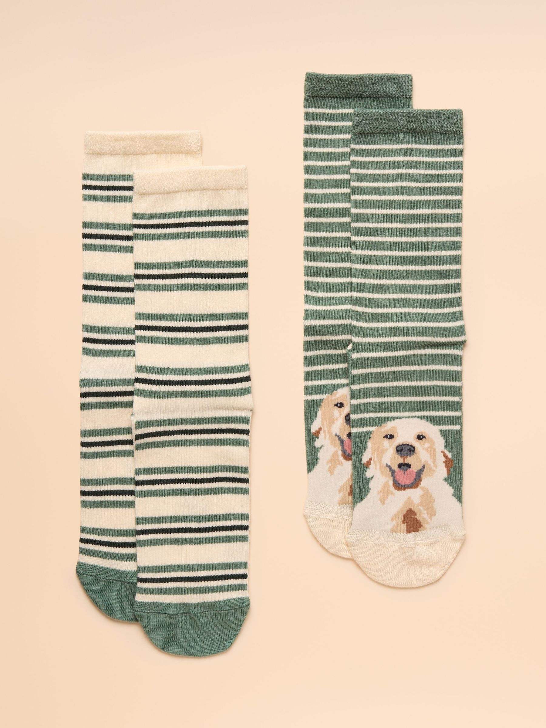 Everyday Green/Ecru 2 Pack Socks (AV7354) | £9.95