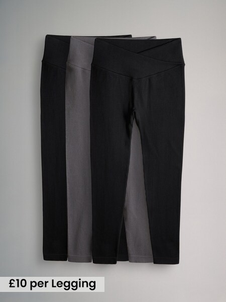 Black/Black/Charcoal 3 Pack Ribbed Seamless Leggings (AV7369) | £30