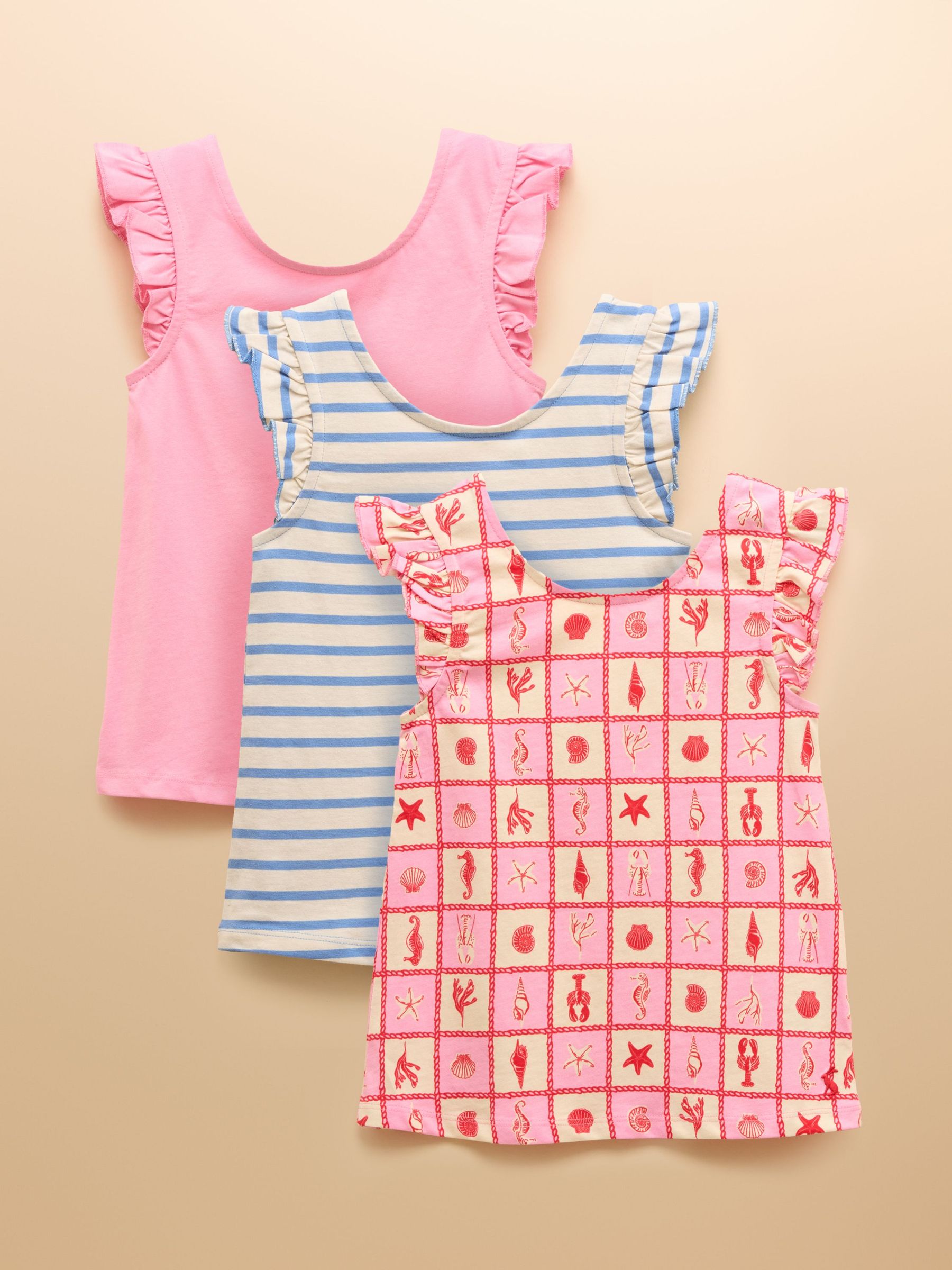Butterfly Pink Frill Sleeve Vest Three Pack (AV7414) | £32 - £38