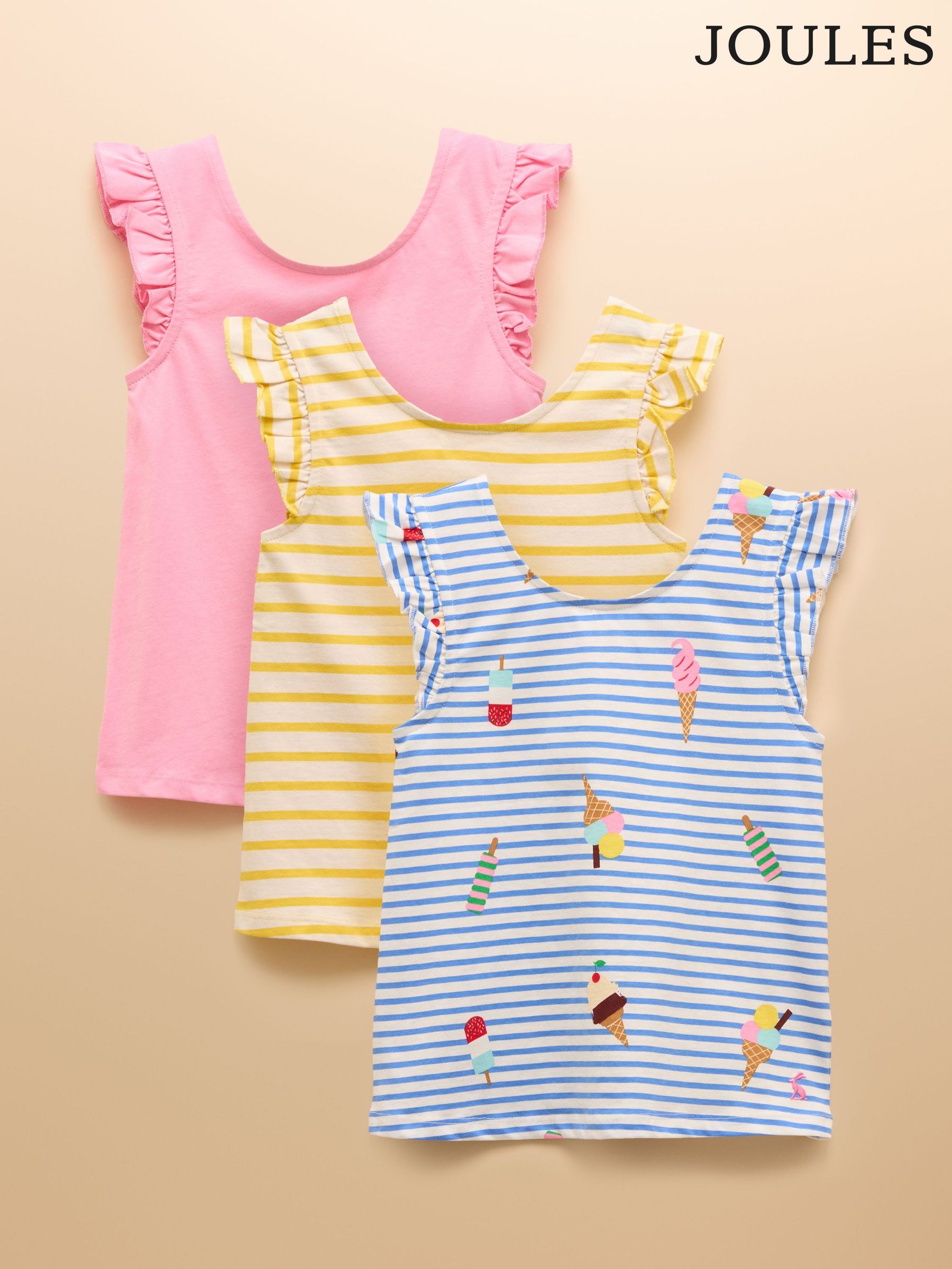 Butterfly Blue & Pink Frill Sleeve Vest Three Pack (AV7415) | £32 - £38