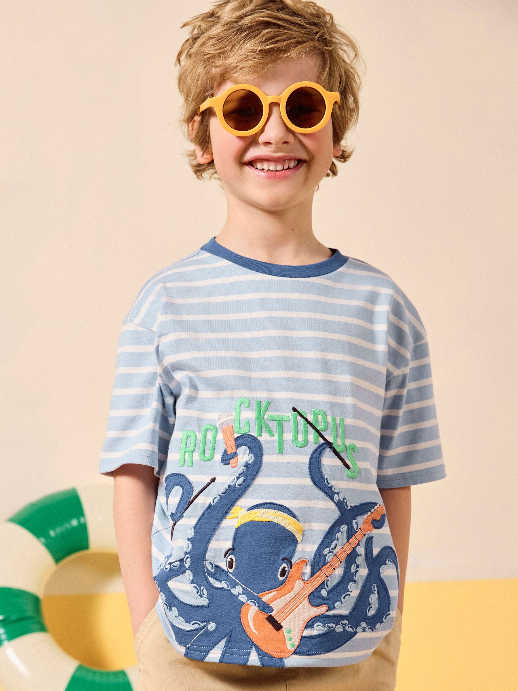 Archie Blue/White Cotton Short Sleeve Applique T-Shirt (AV7512) | £16 - £18