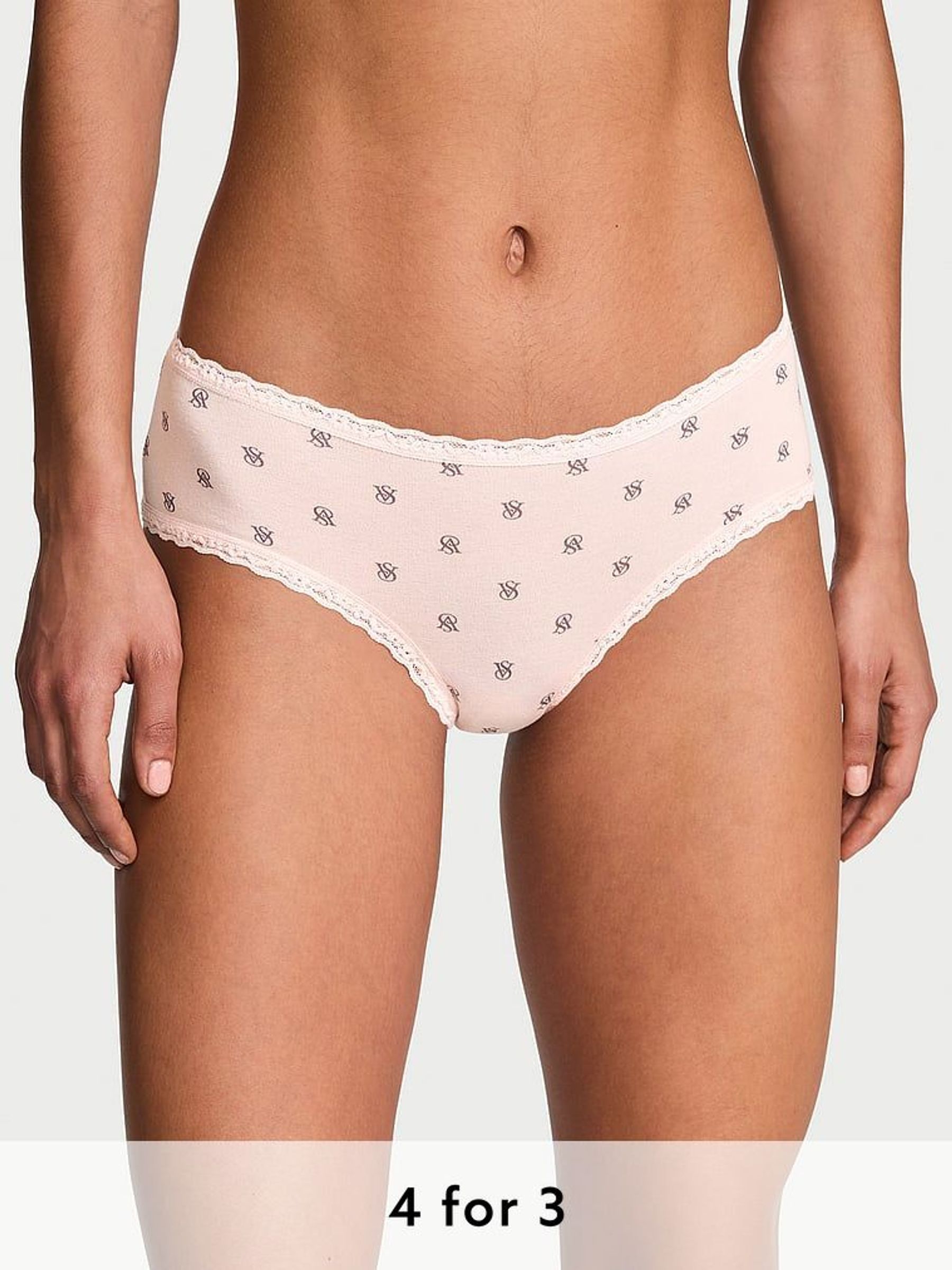 Pink Logo Cheeky Cotton Lace Waist Knickers (AV7556) | £9