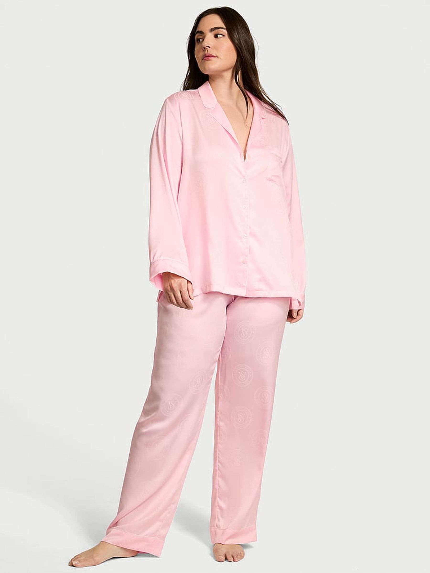 Angel Pink Jacquard Satin Long Pyjama Set (AV7558) | £69