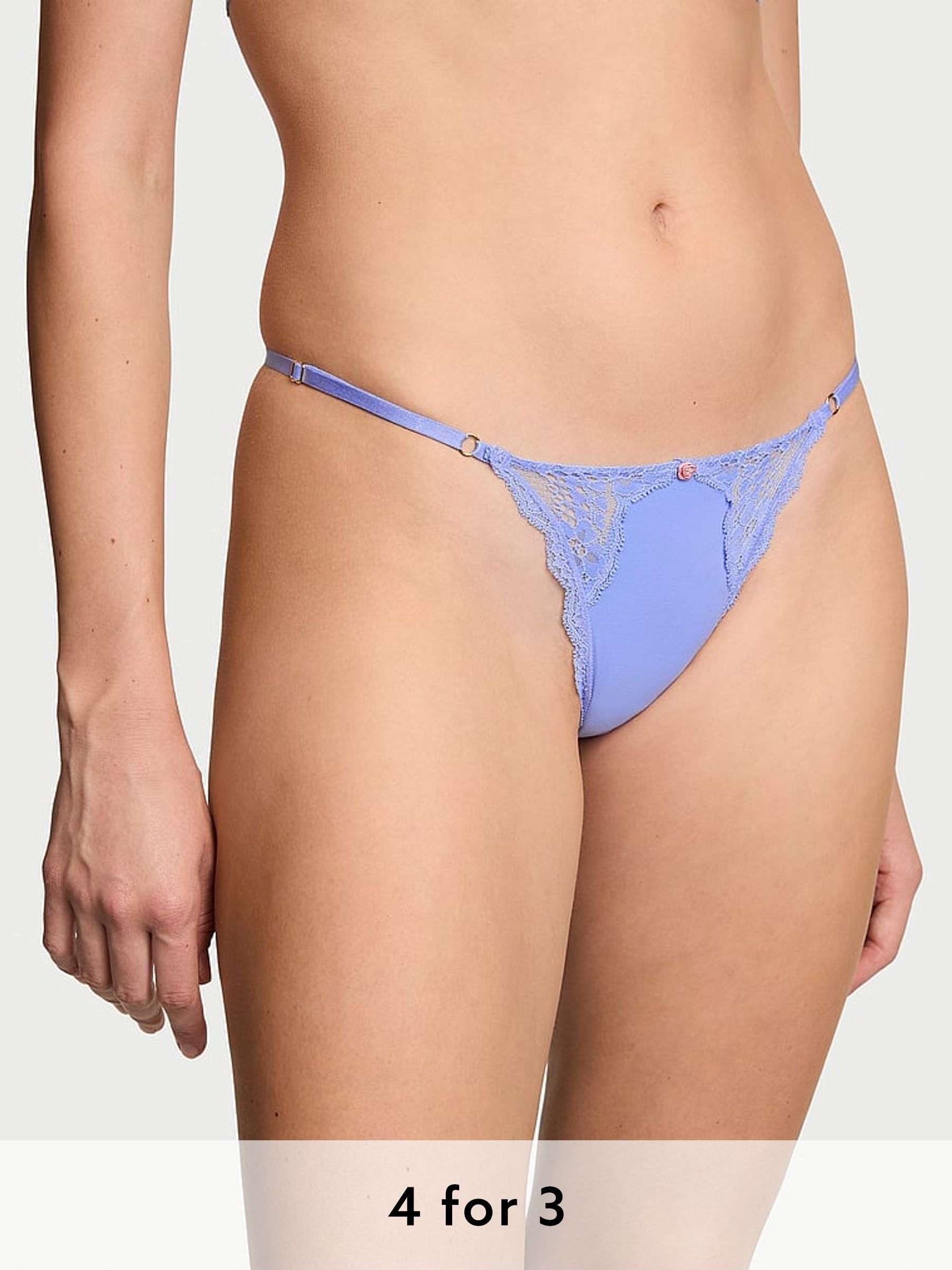 Blue Cameo Lace Trim G String Knickers (AV7566) | £14