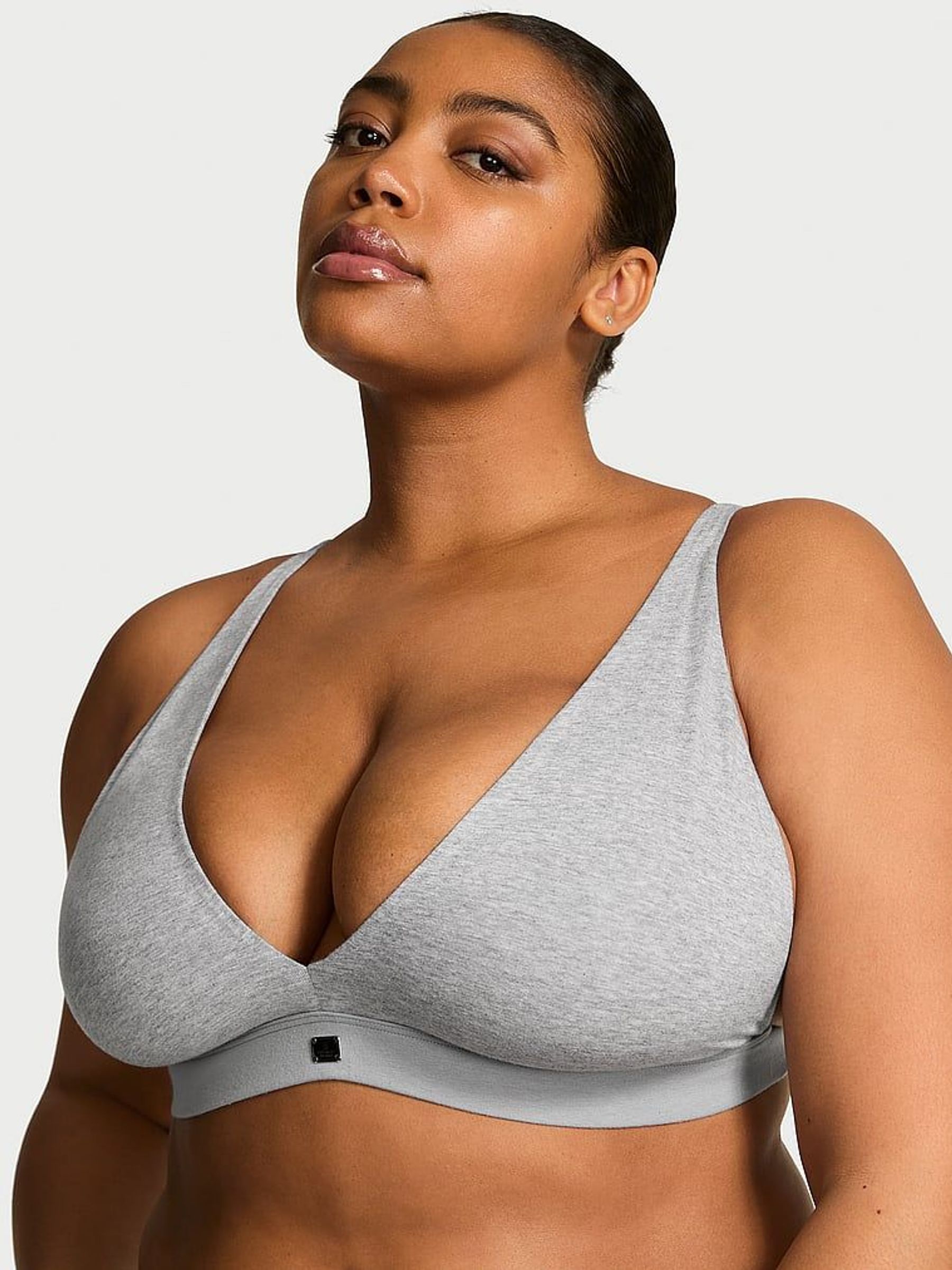 Grey Heather Cotton Logo Bralette (AV7586) | £29