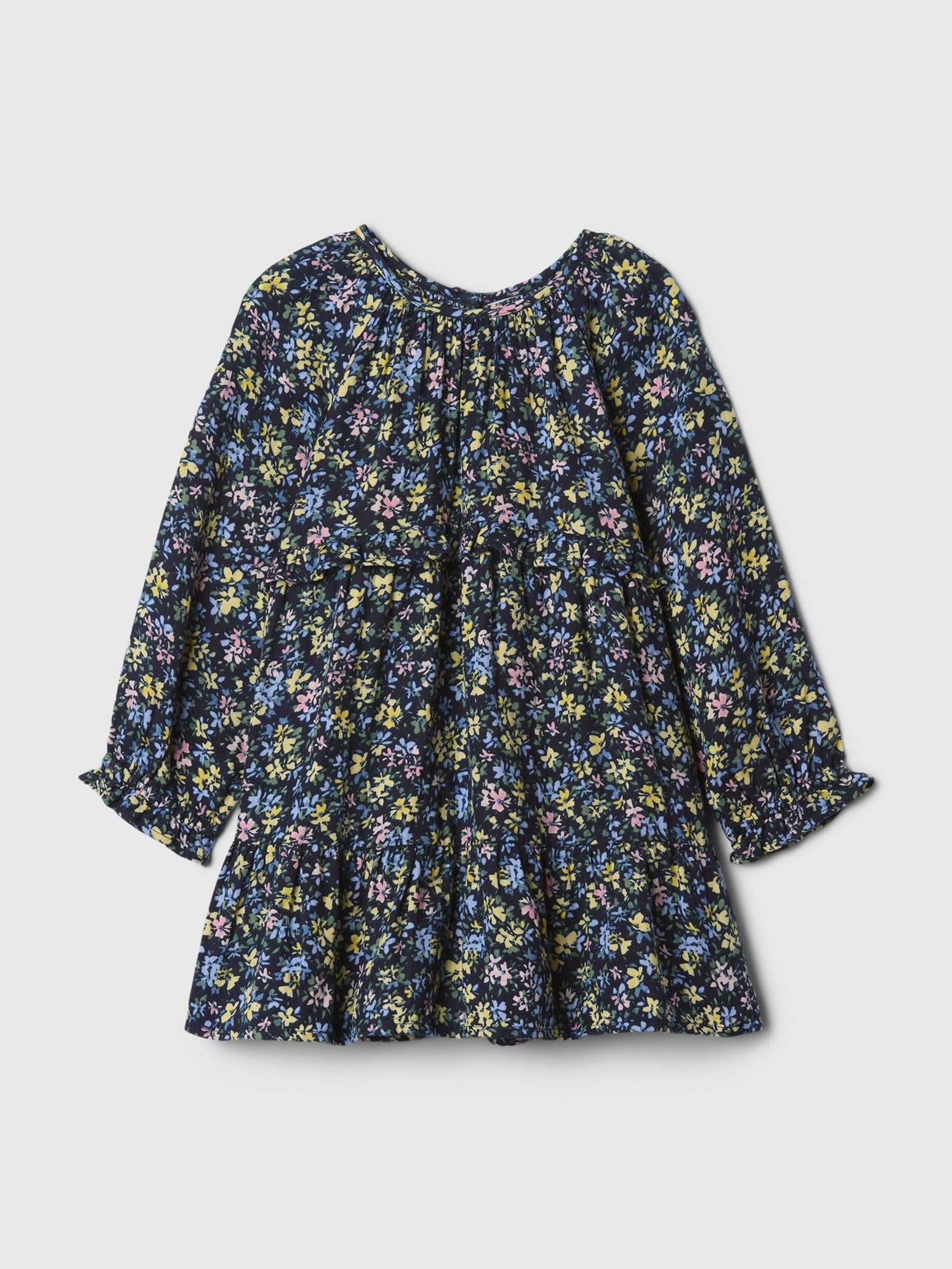 Navy Blue Floral Ruffle Gauze Dress (6mths-5yrs) (AV8425) | £17