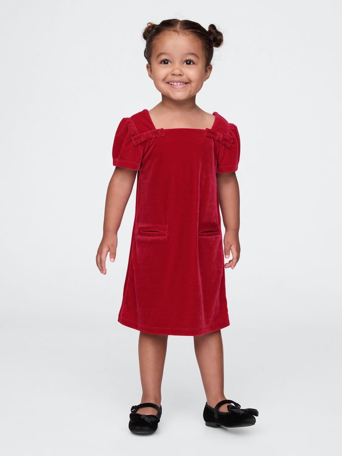 Red Velour Bow Shift Dress (6mths-5yrs) (AV8432) | £12
