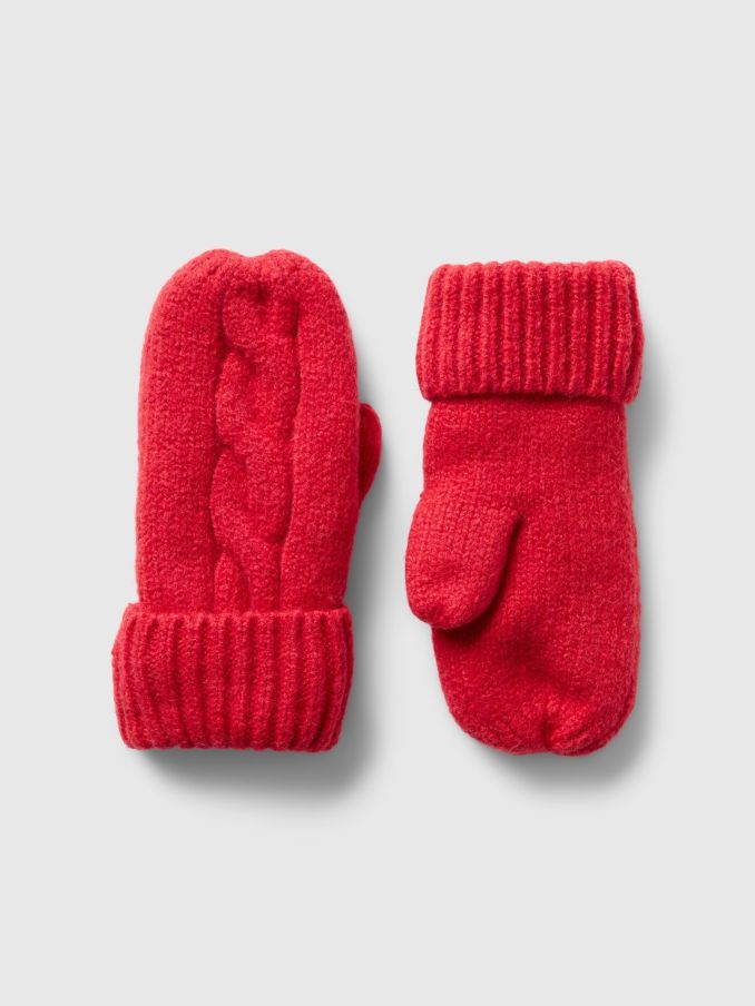 Red Toddler CashSoft Cable-Knit Mittens (AV8479) | £8