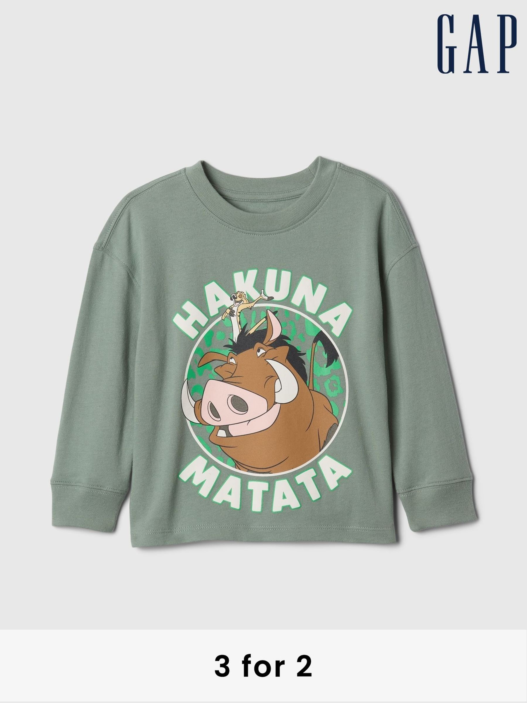 Green Pumbaa & Timon Disney Lion King Graphic Long Sleeve T-Shirt (6mths-5yrs) (AV8480) | £20