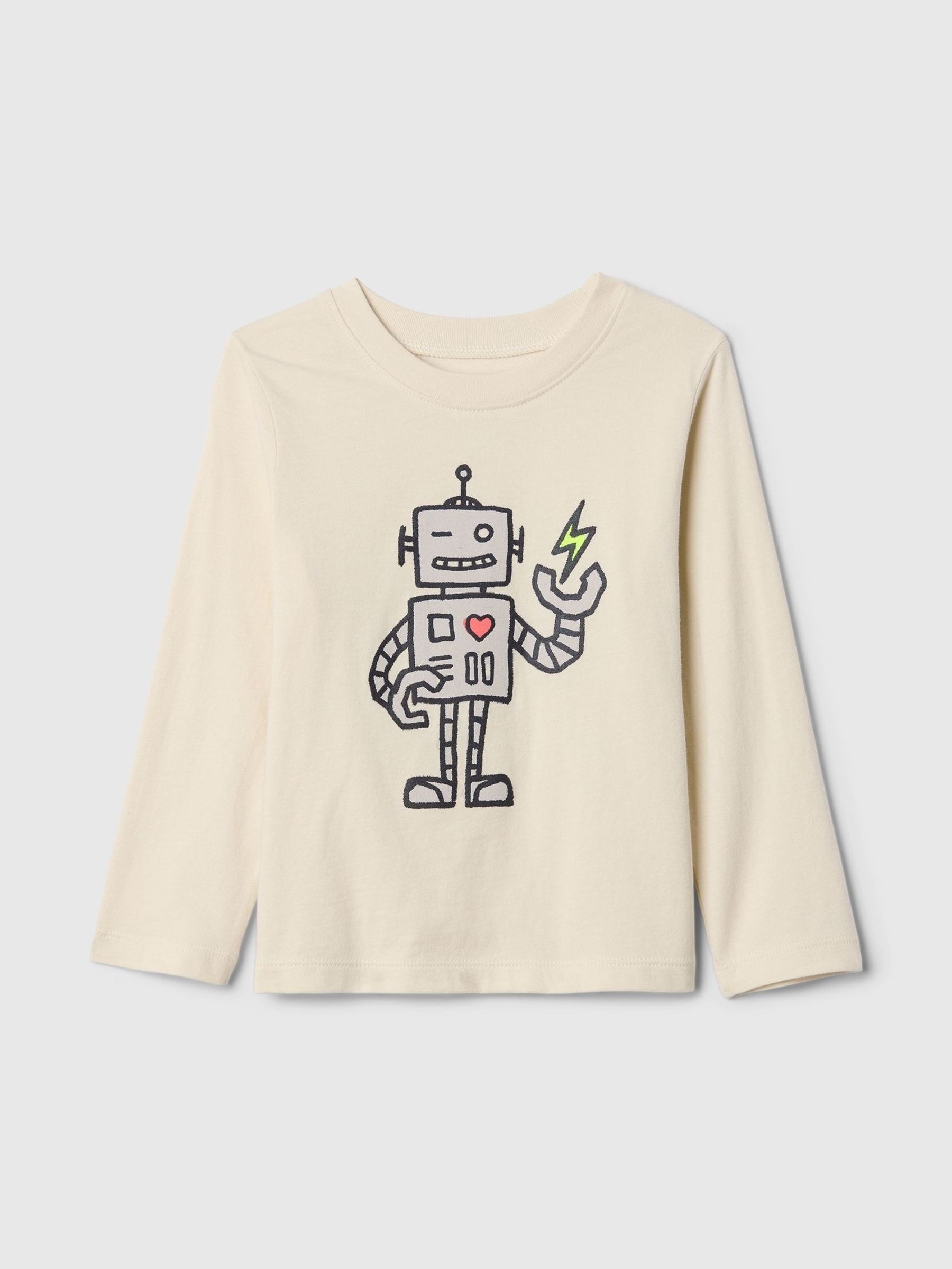 Cream Robot Long Sleeve Crew Neck Graphic T-Shirt (6mths-5yrs) (AV8491) | £5