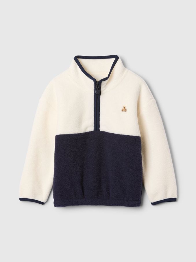Cream & Navy Blue Sherpa Half-Zip Fleece (6mths-5yrs) (AV8492) | £25