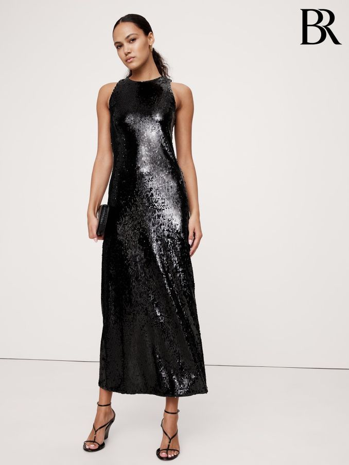 Banana Republic Black Stretch-Sequin Maxi Dress (AV8642) | £145