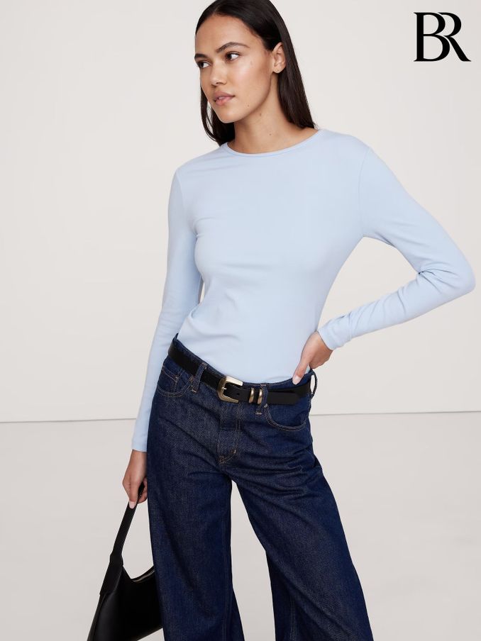 Banana Republic Blue Refined Crew Neck Long Sleeve Top (AV8644) | £35