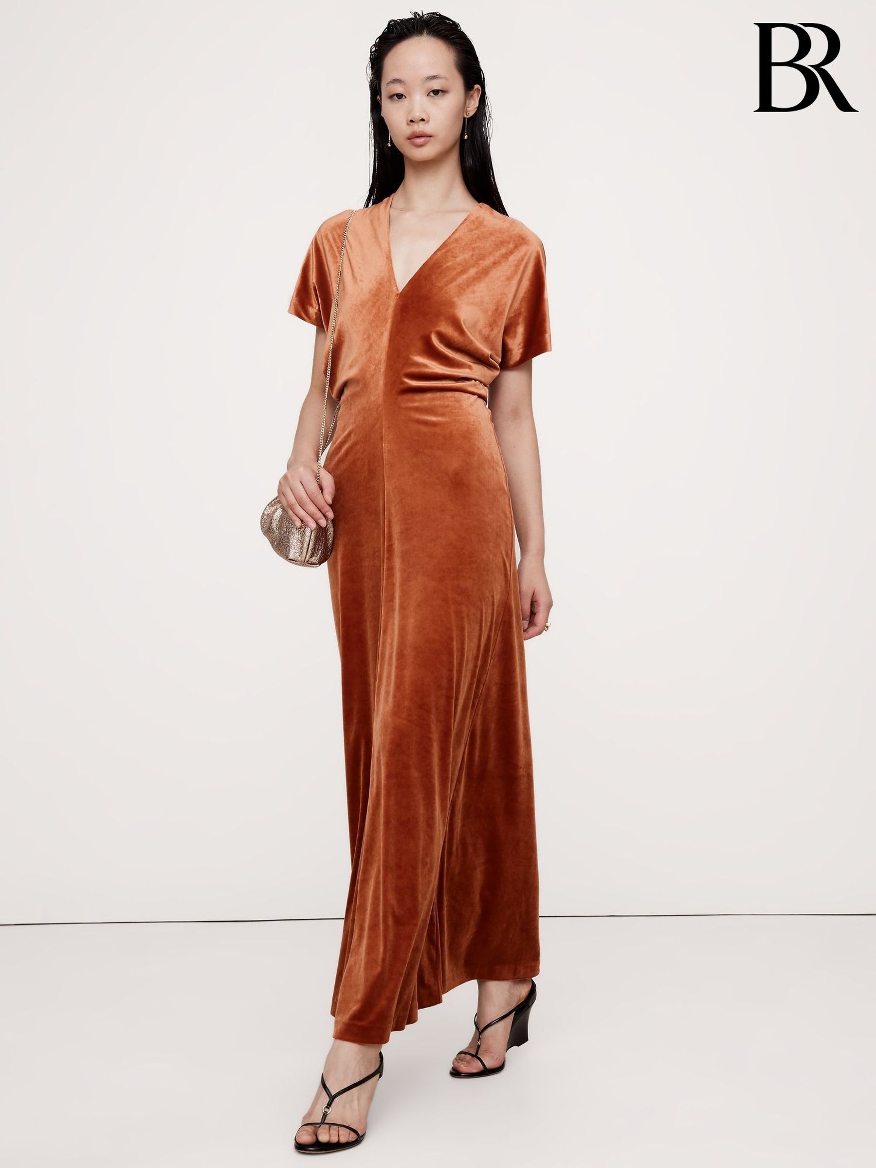 Banana Republic Orange Bias-Cut Velvet Maxi Dress (AV8652) | £150