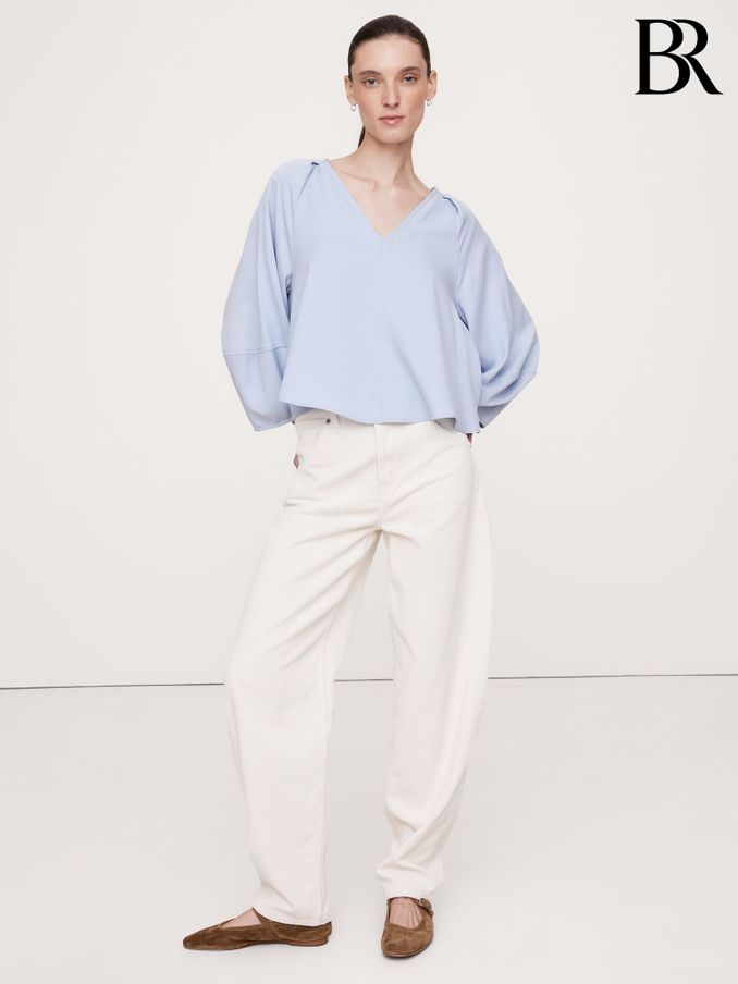 Banana Republic Blue Cotton Twill Lantern-Sleeve Top (AV8657) | £65