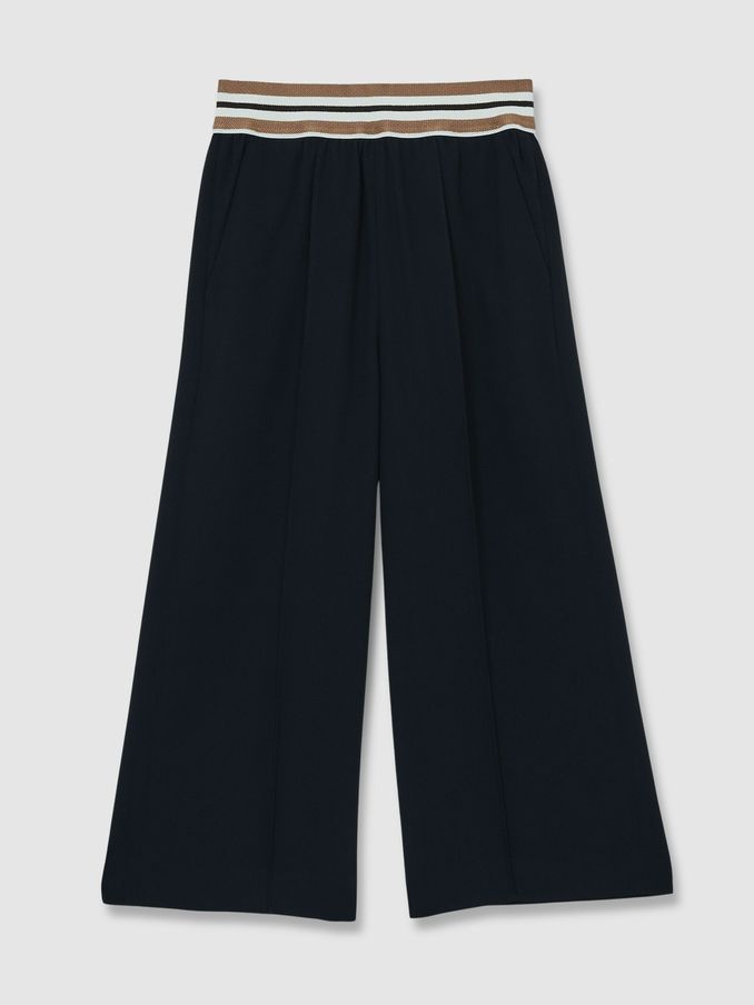 13-14 yrs Stripe-Waistband Wide-Leg Trousers in Navy (AW0074) | £48
