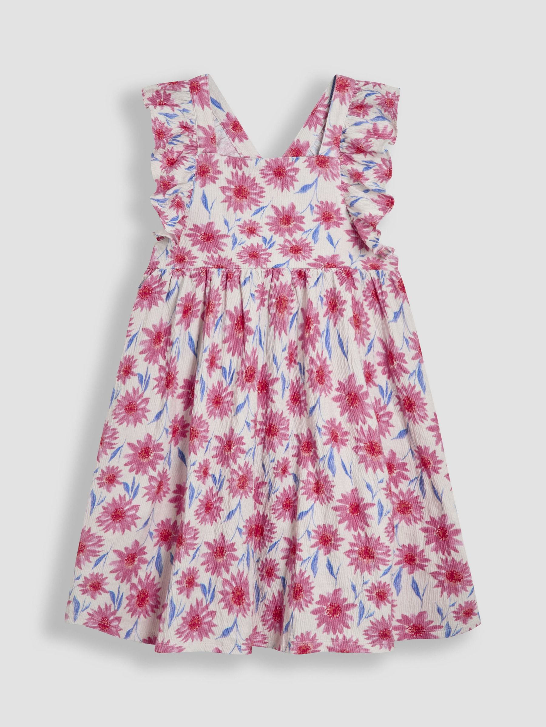 Pink Floral Frill Shoulder Cross Back Dress (AW0100) | £23 - £24