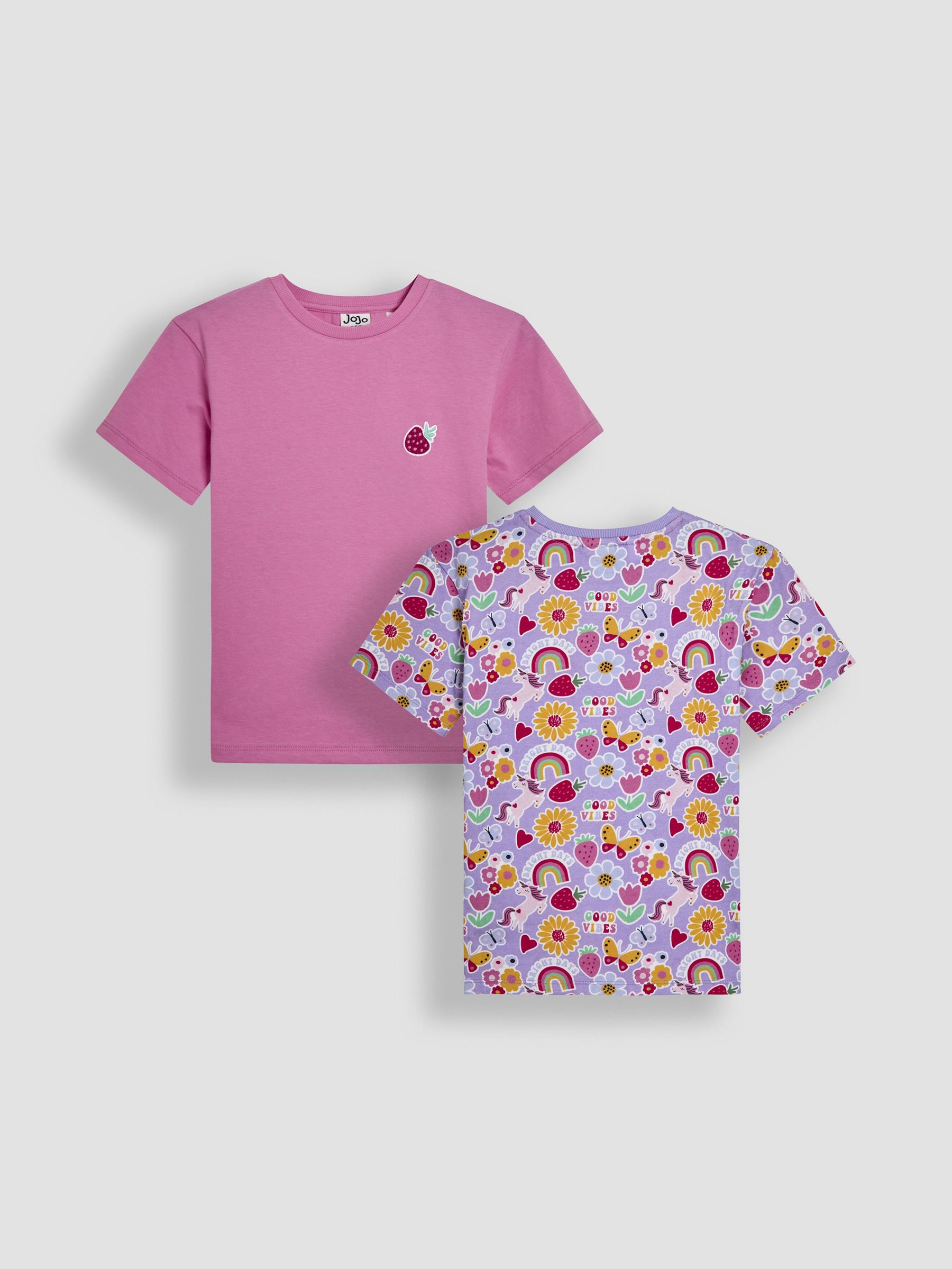 Pink Good Vibes Graphic Classic Crew Neck T-Shirts 2 Pack (AW0107) | £22 - £23