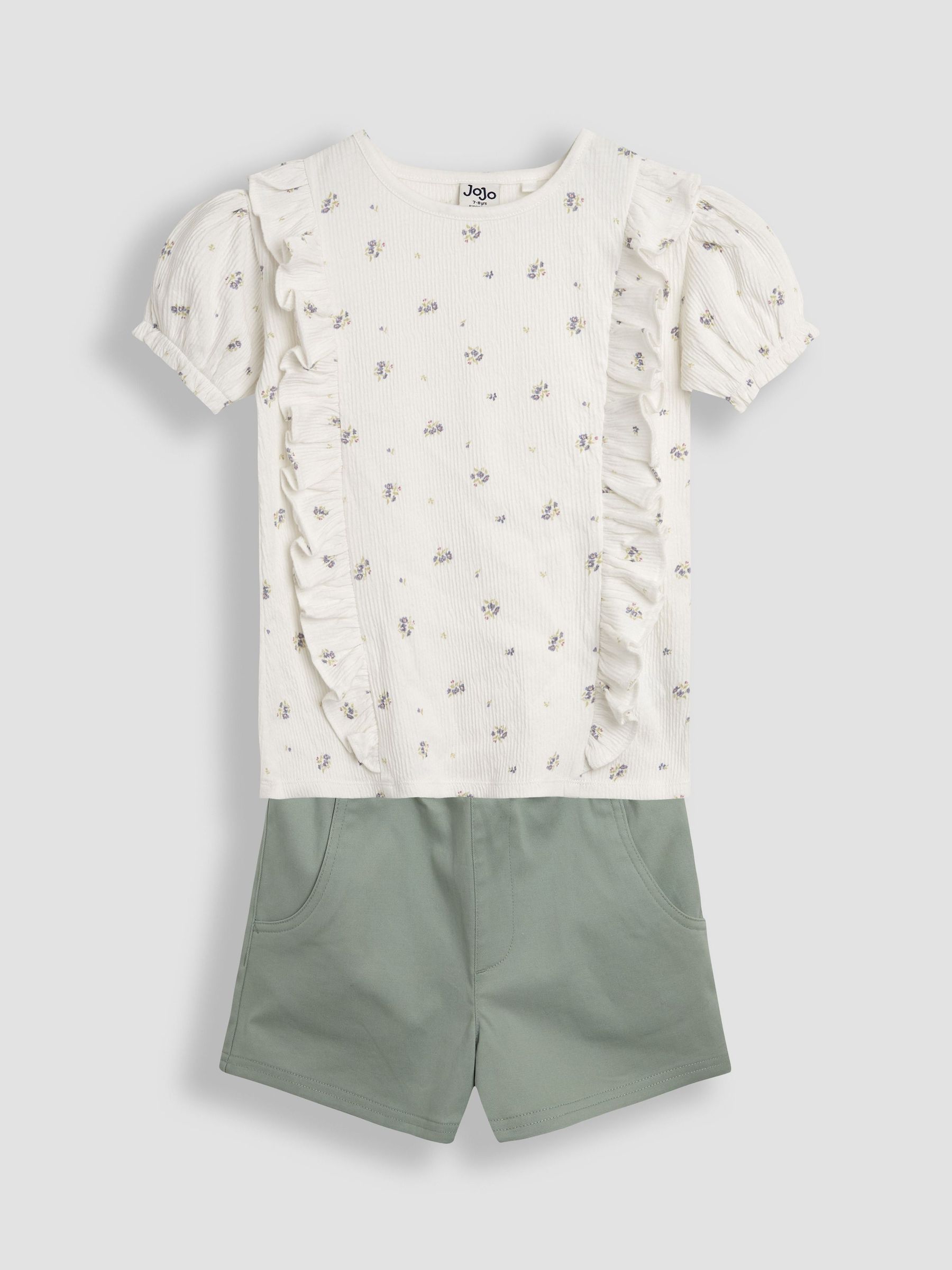 Khaki Green Floral 2-Piece Floral T-Shirt & Shorts Set (AW0126) | £30 - £32