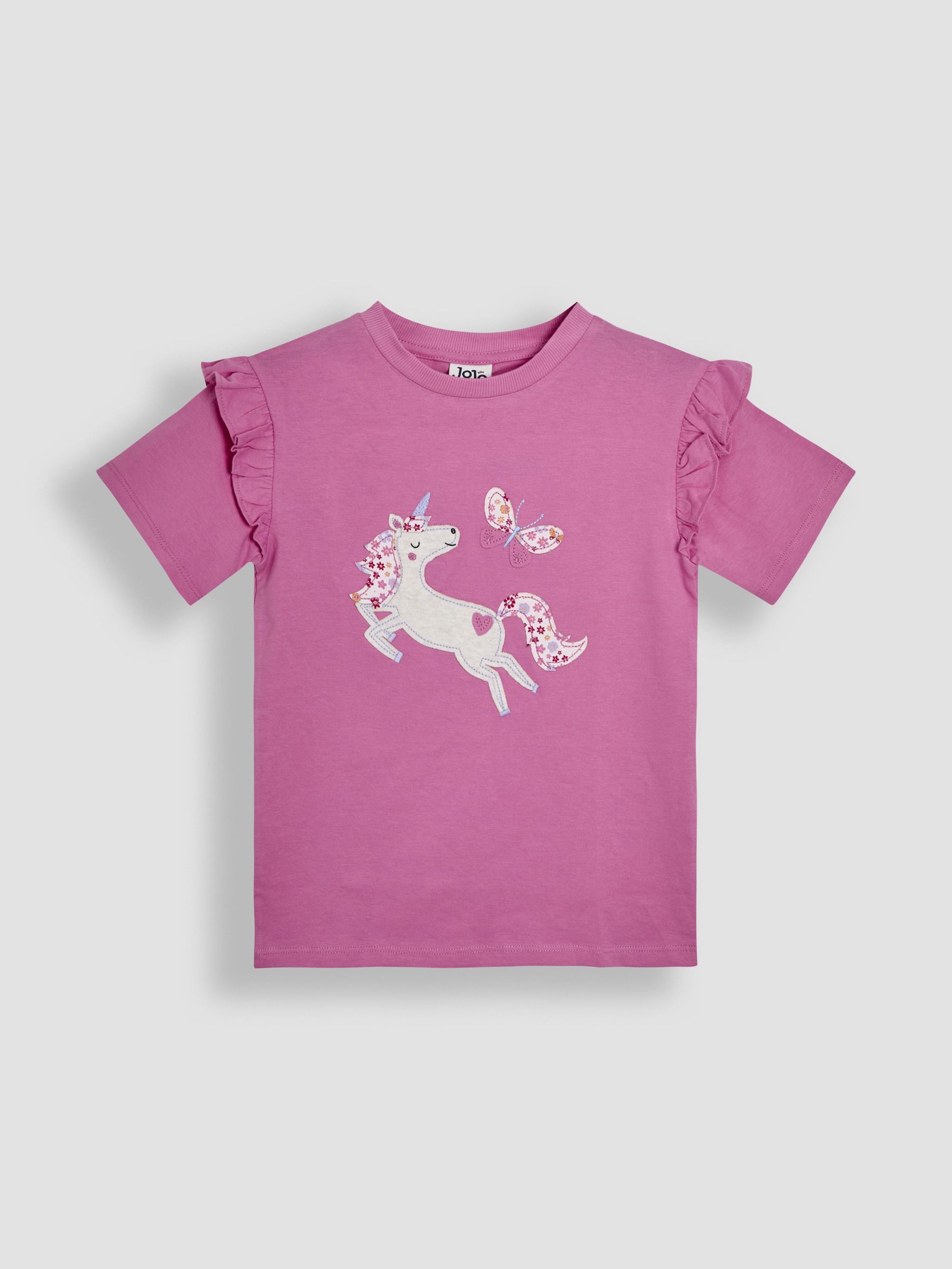 Pink Unicorn Appliqué Frill Shoulder T-Shirt (AW0139) | £18 - £19