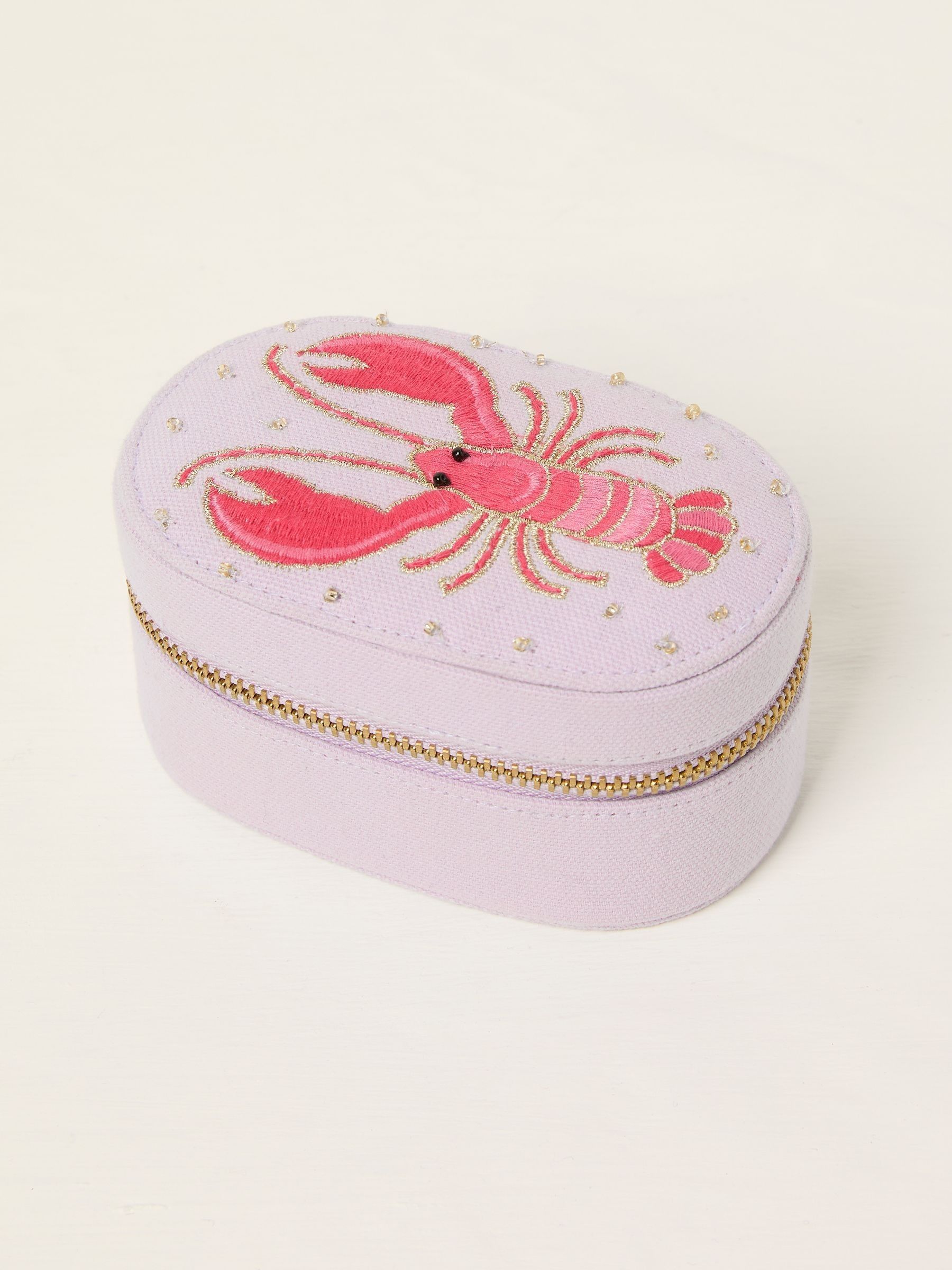 Lilac Lobster Embroidered Travel Jewellery Box (AW0146) | £19.50