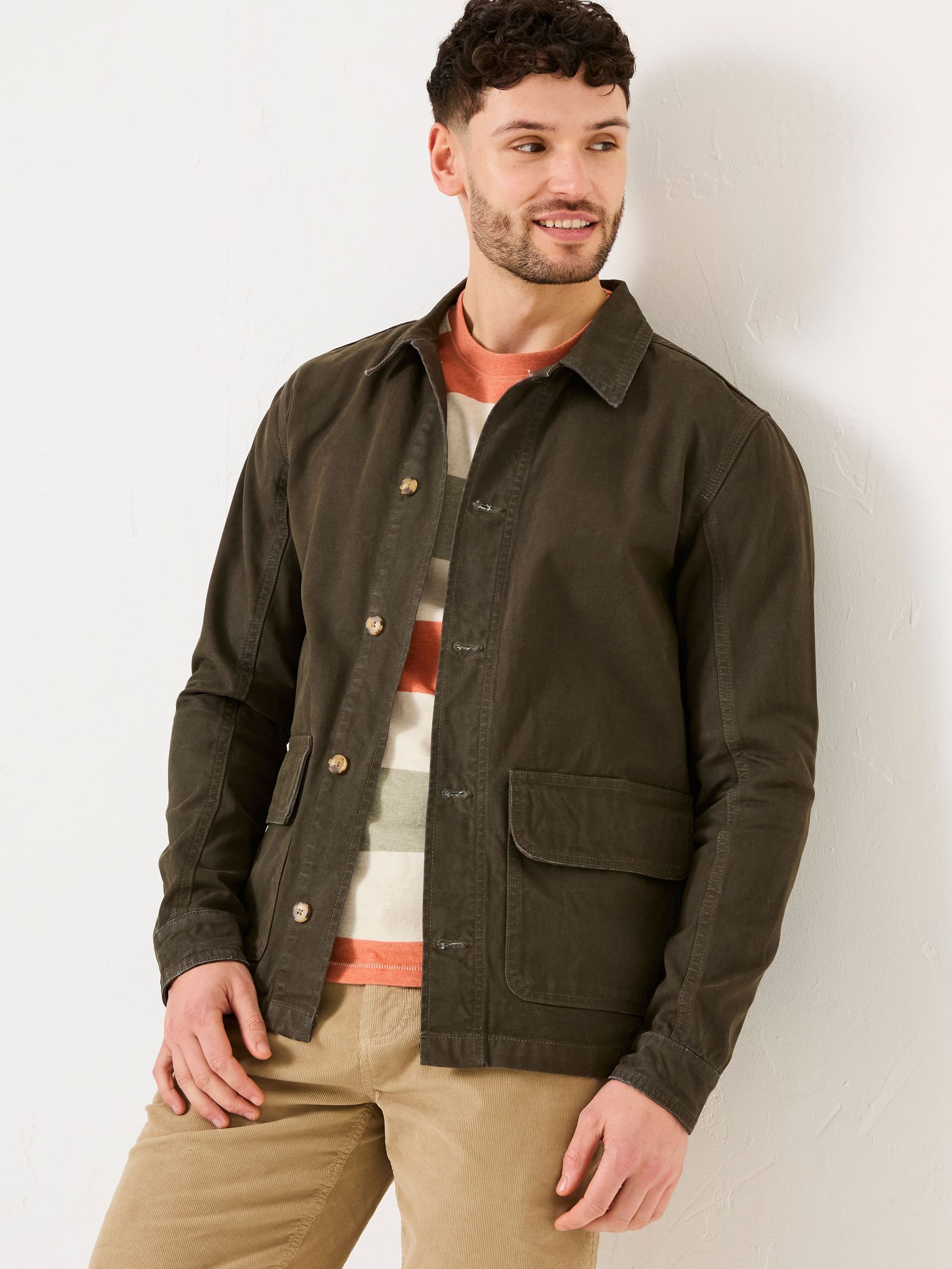 Khaki Green Washed Canvas Garment Dye Chore Jacket (AW0568) | £75