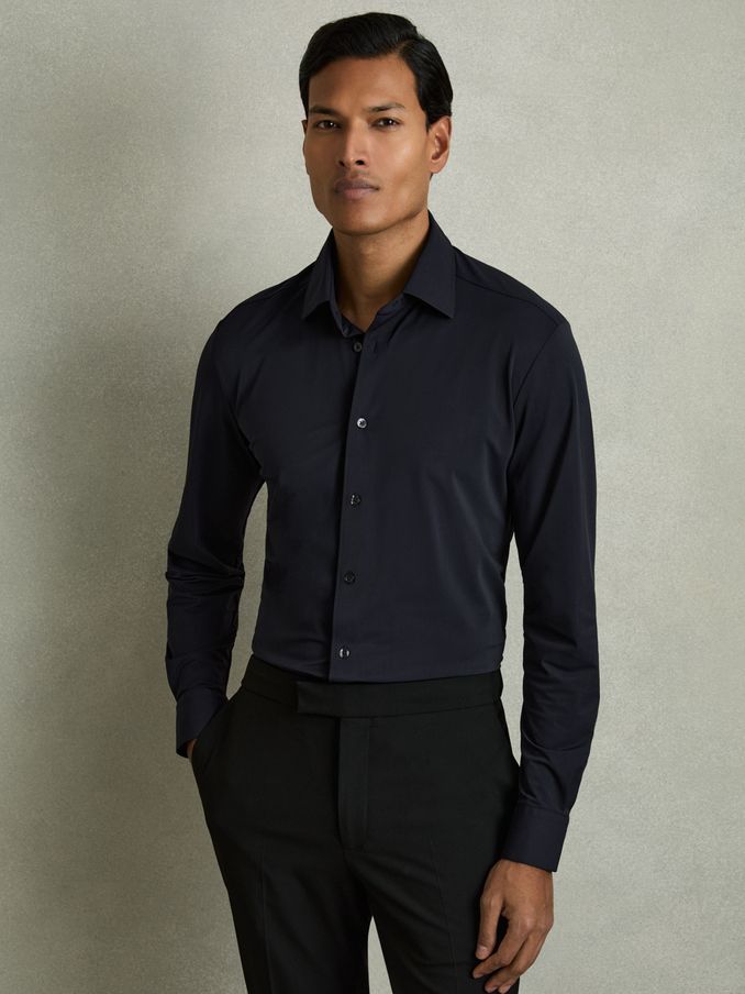 Long-Sleeve Travel Shirt in Navy (AW1262) | £128