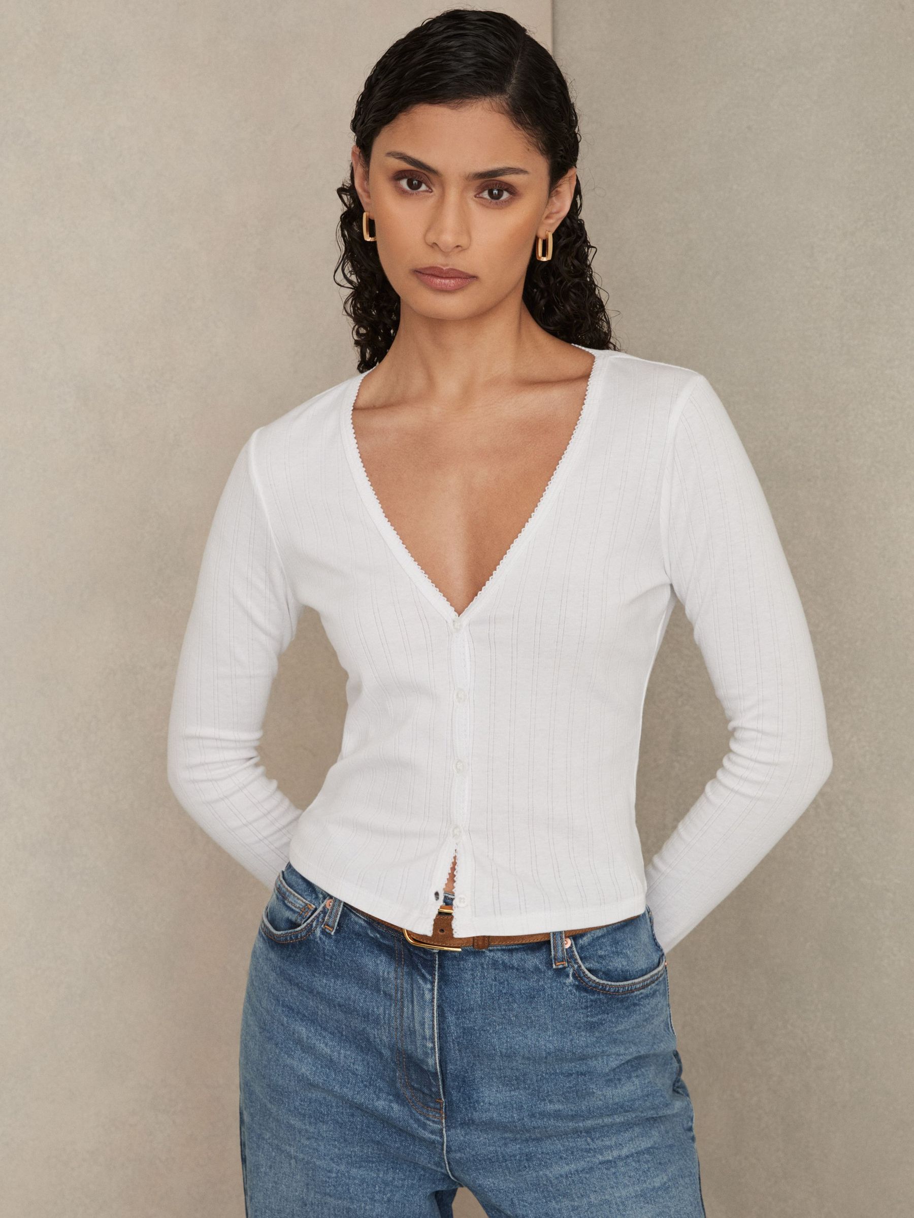 Pointelle Cardigan in White (AW1339) | £68