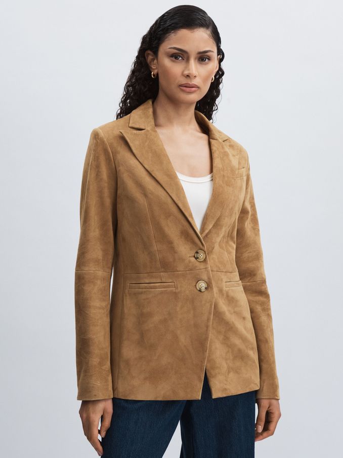 Paige Suede Single-Breasted Blazer in Tan (AW1344) | £528