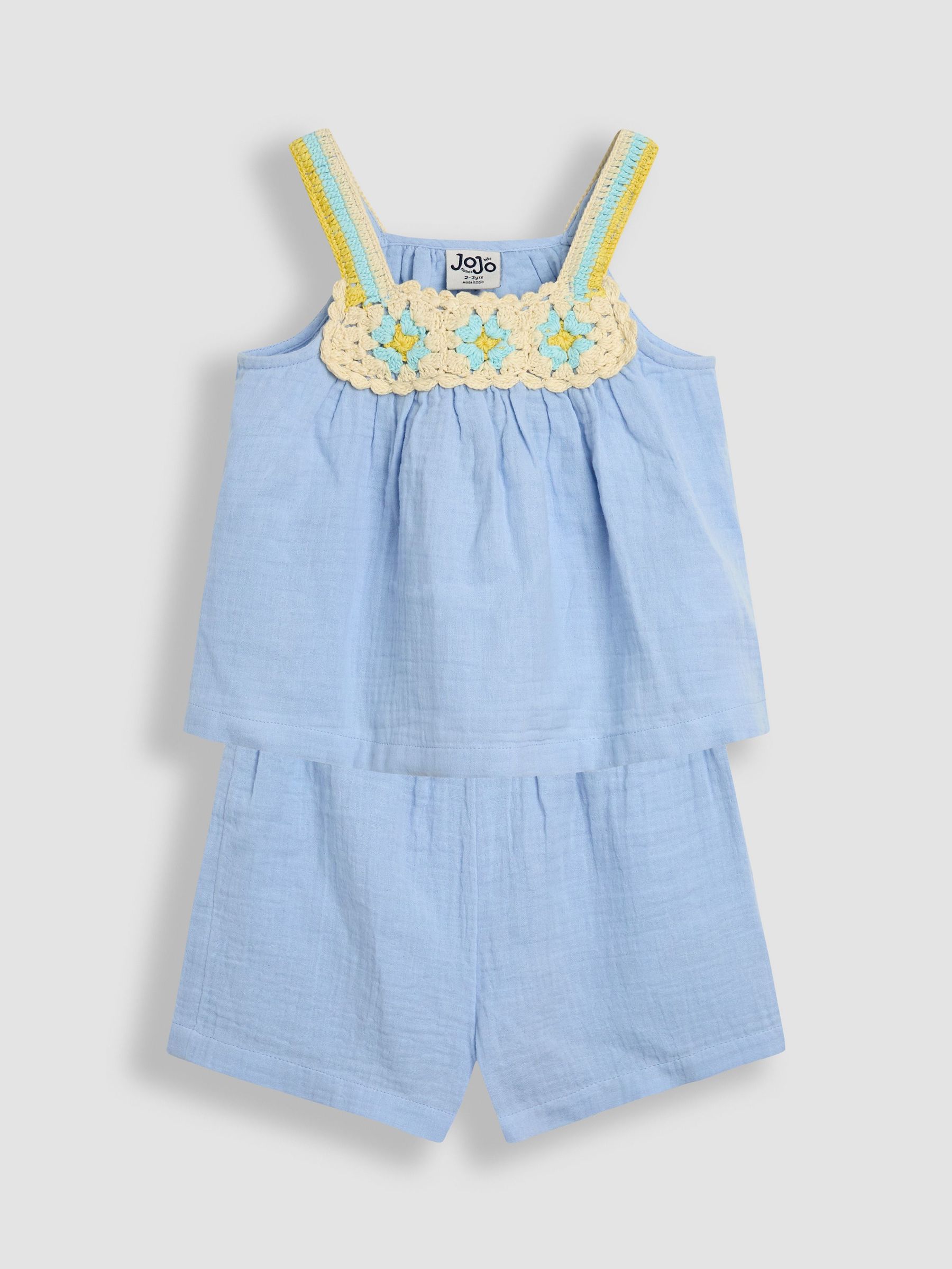 Blue Floral Crochet Cheesecloth Top and Shorts Set 2 Piece (AW1397) | £30 - £36