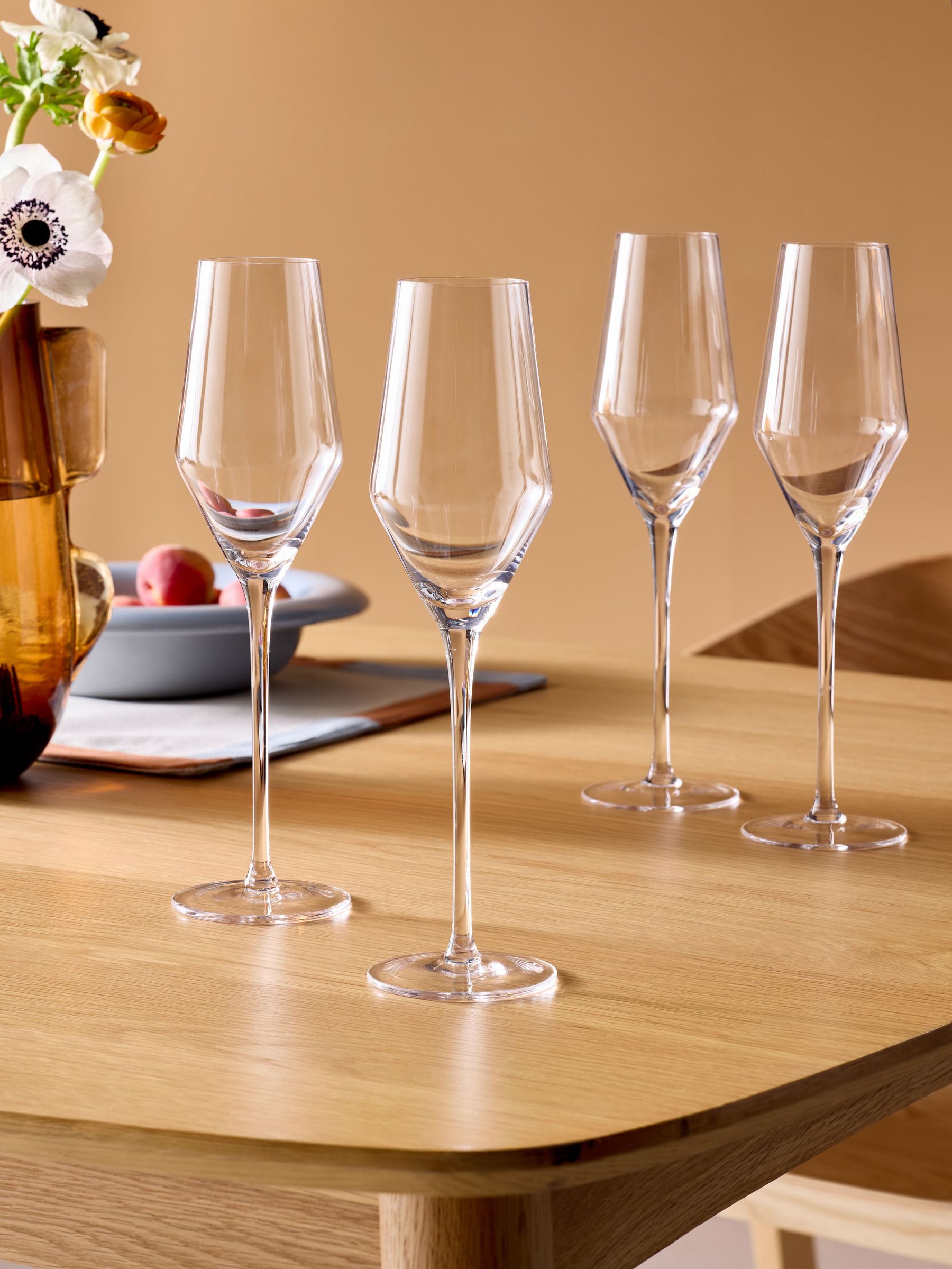 Set of 4 Clear Velma Crystal Champagne Flutes (AW1491) | £28