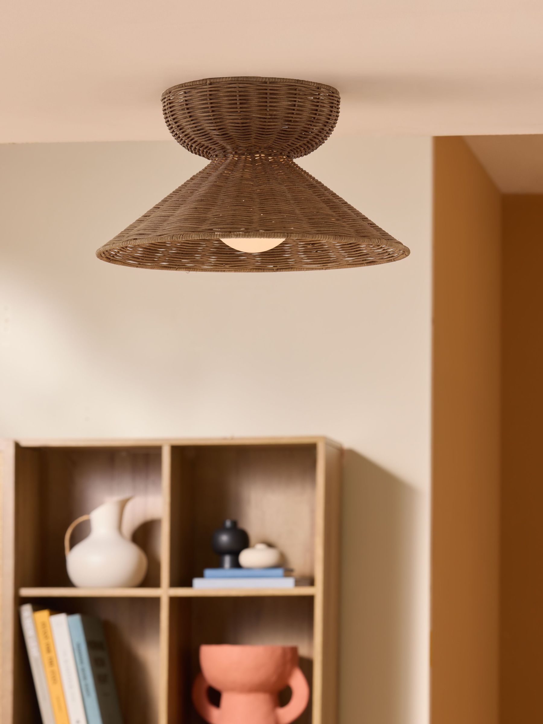 Dorian Flush Light in Dark Natural Rattan (AW2686) | £119