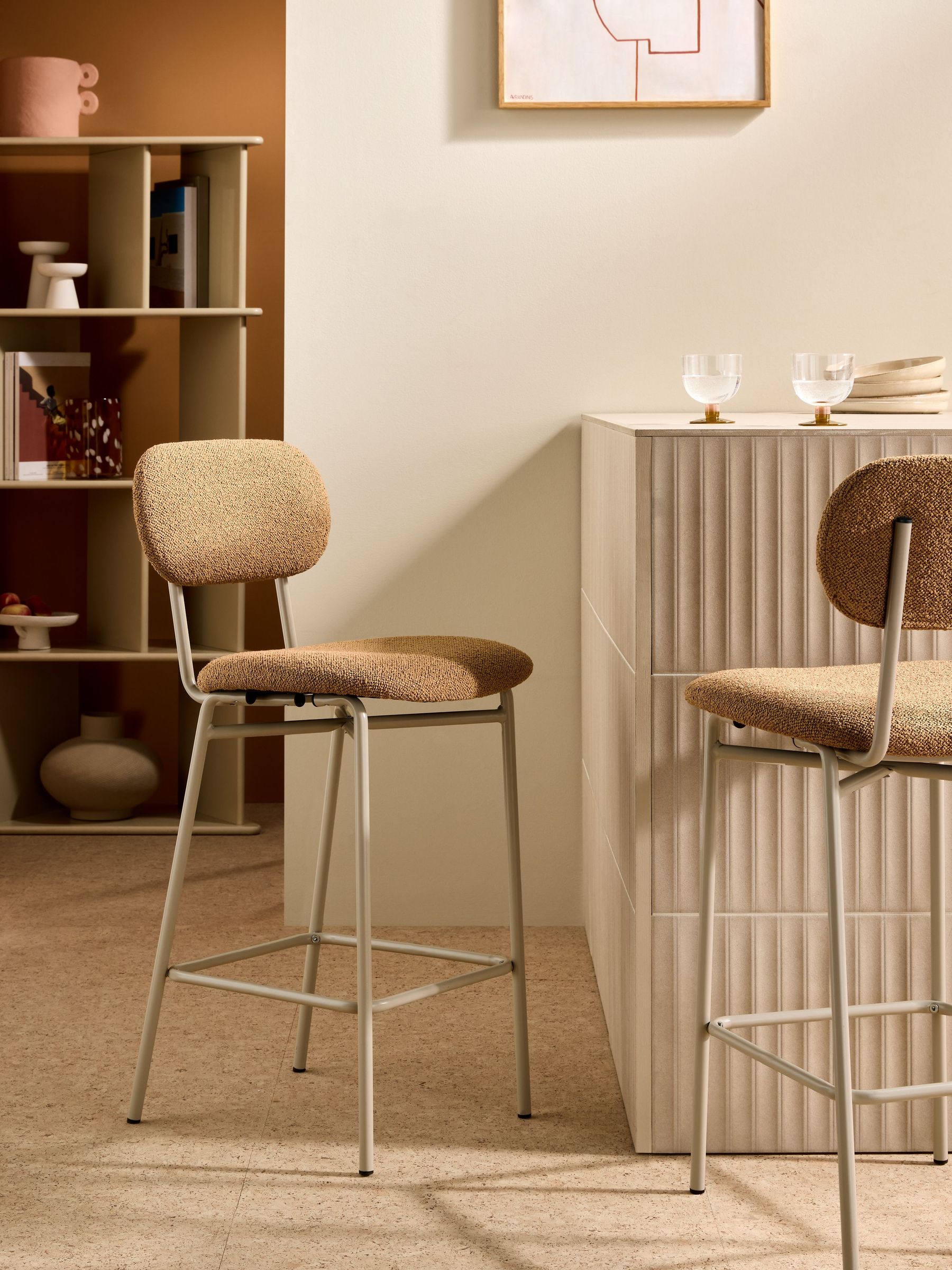 Clemmie Bar Stool in Caramel Pax Boucle and Ecru Legs (AW3094) | £129
