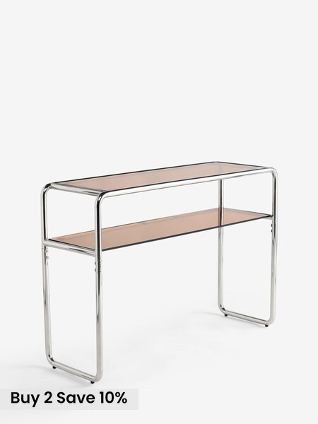 Dunston Console Table in Amber Glass and Chrome (AW3101) | £349