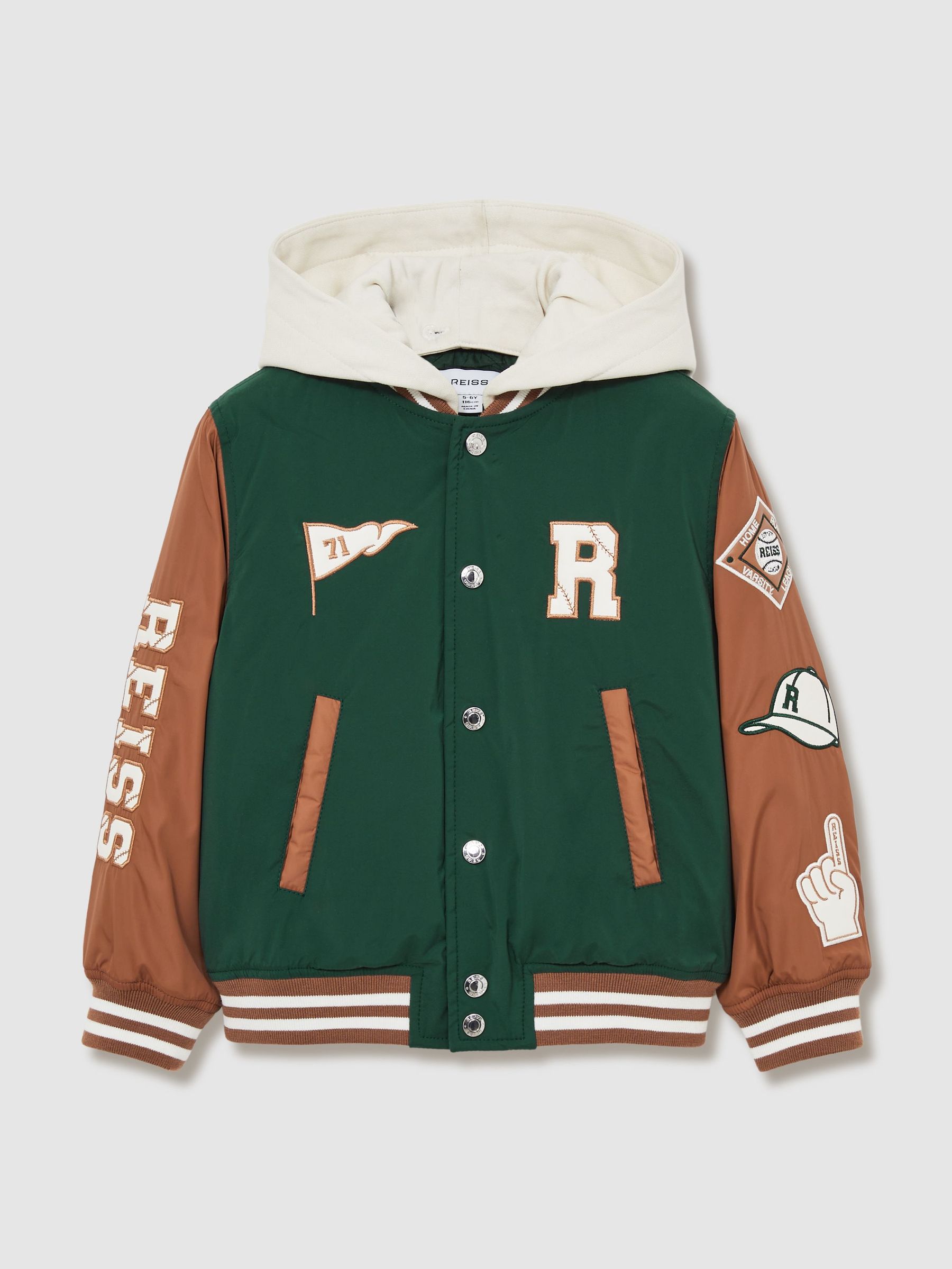 13-14 yrs Home-Run Colourblock Bomber Jacket in Green/Tobacco Brown (AW3957) | £74