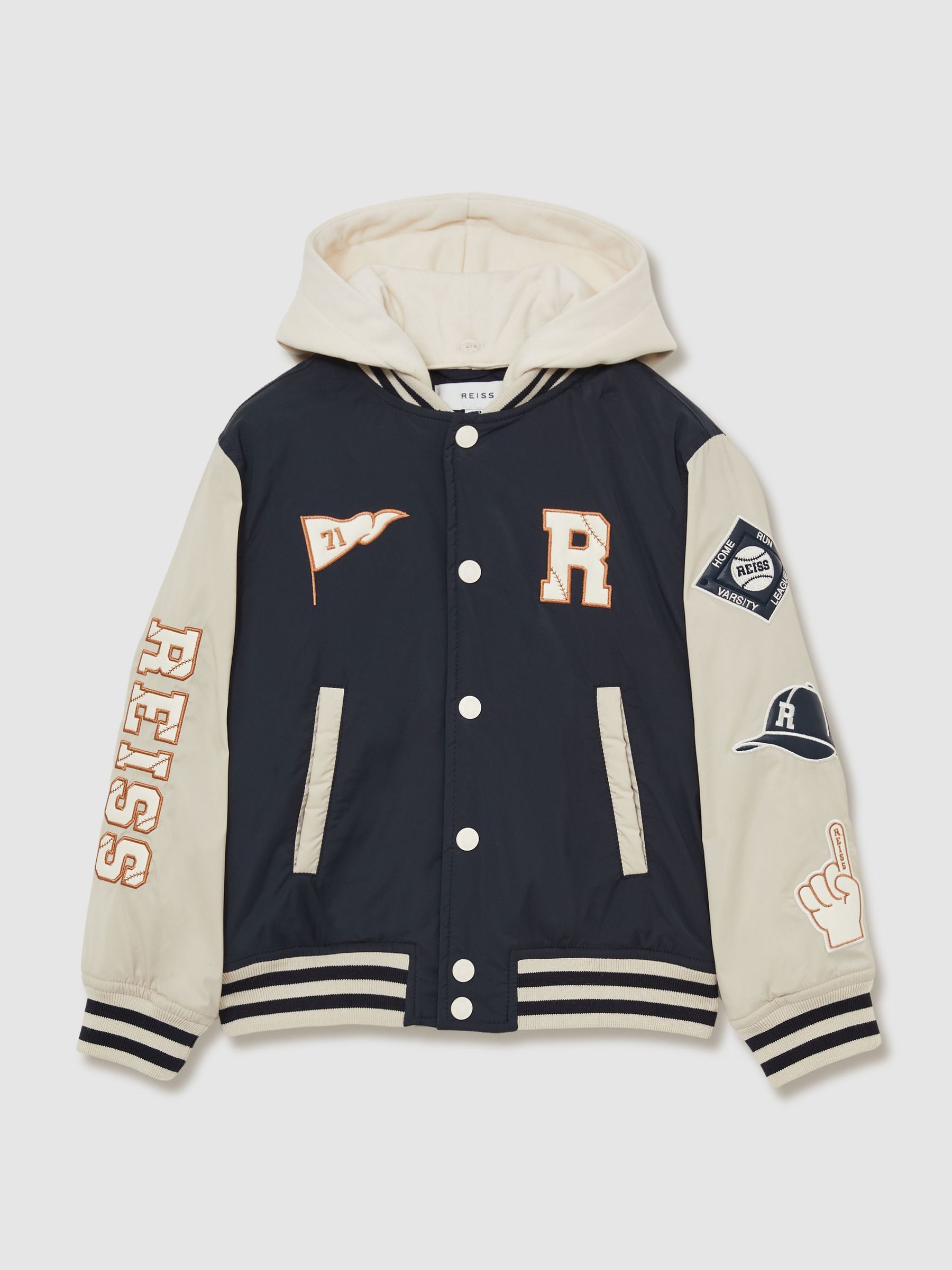13-14 yrs Home-Run Colourblock Bomber Jacket in Navy/Stone (AW3958) | £74