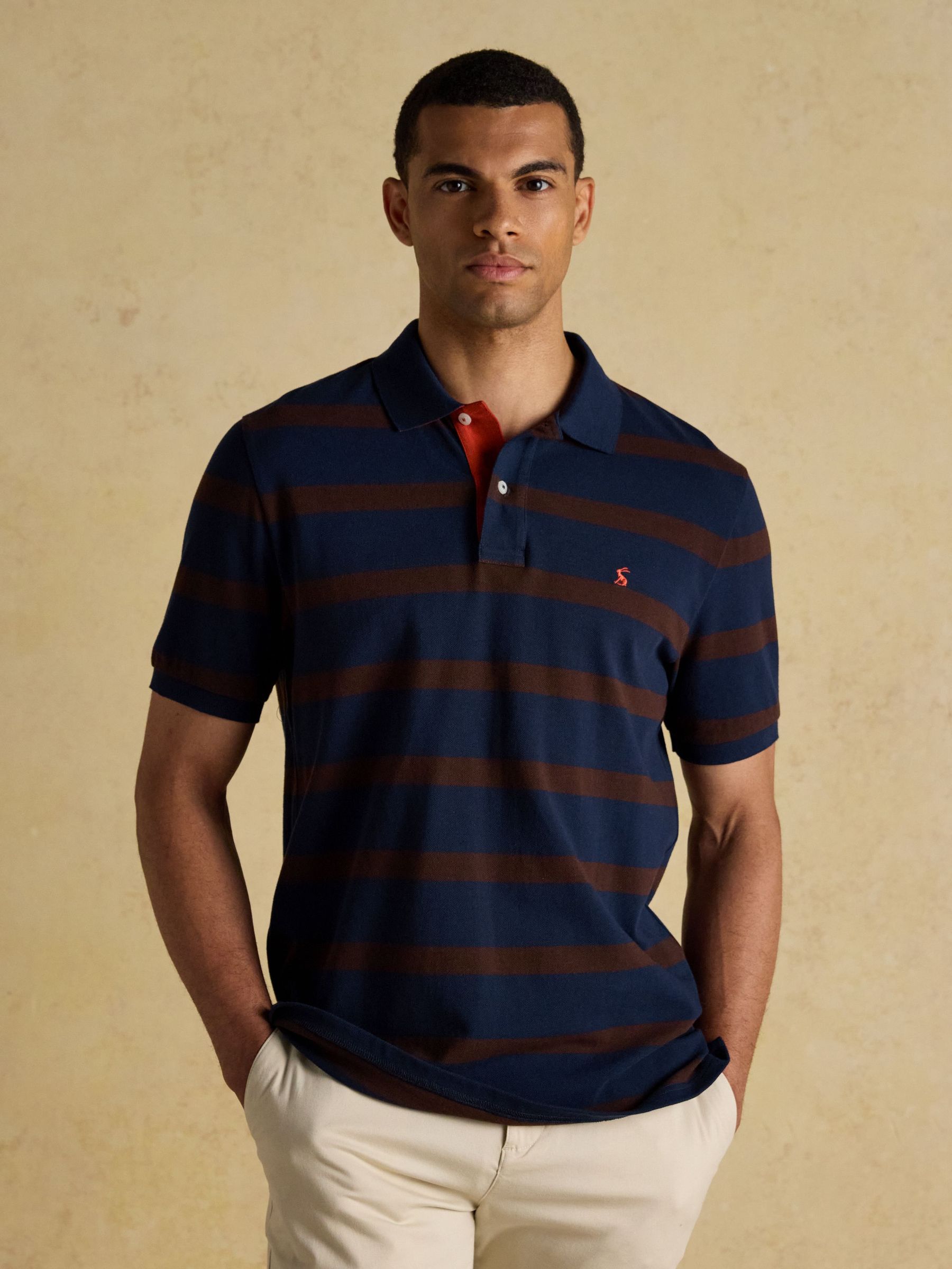 Woody Brown & Navy Cotton Pique Polo Shirt