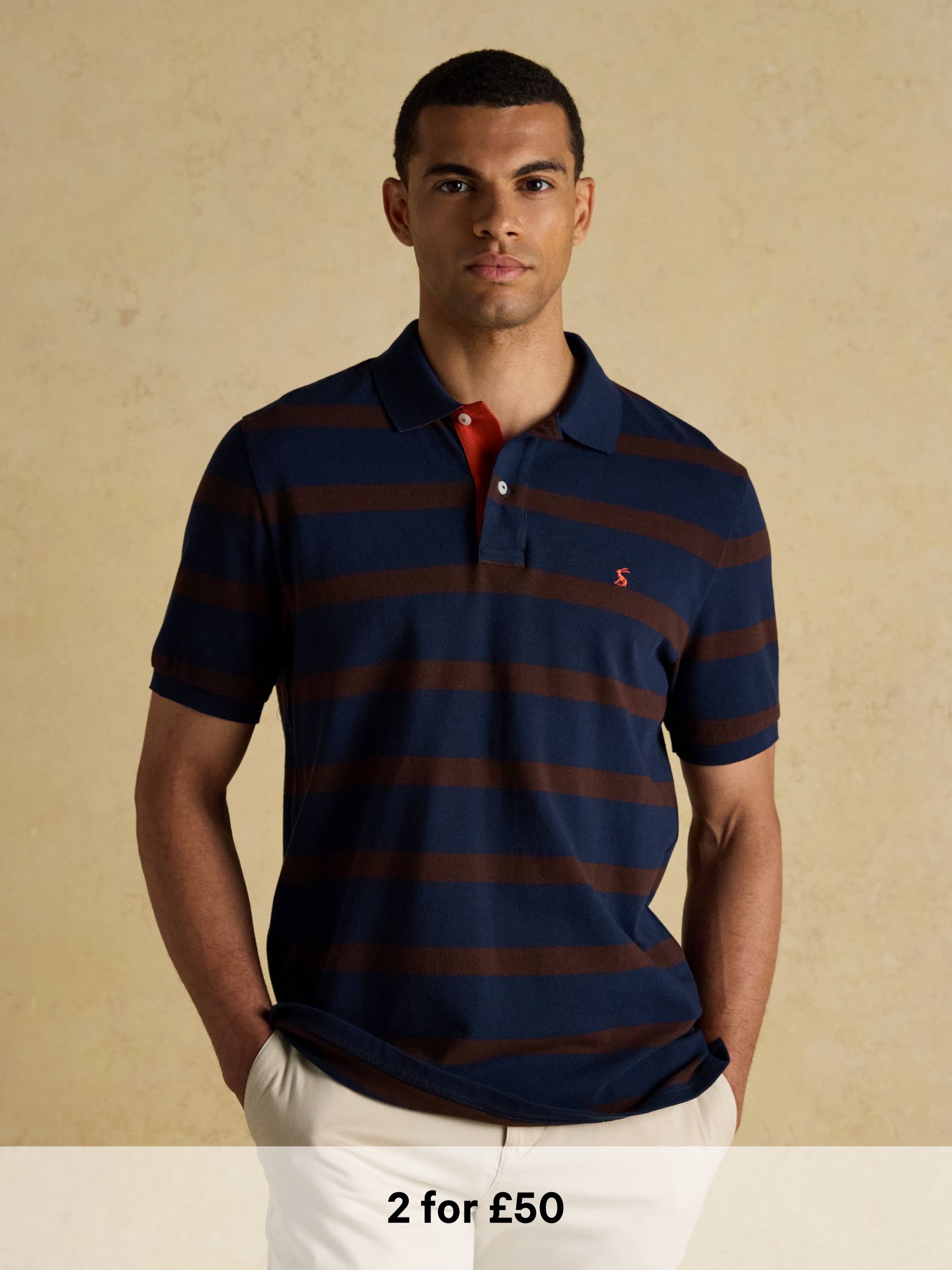 Woody Brown & Navy Cotton Pique Polo Shirt (AW4458) | £35