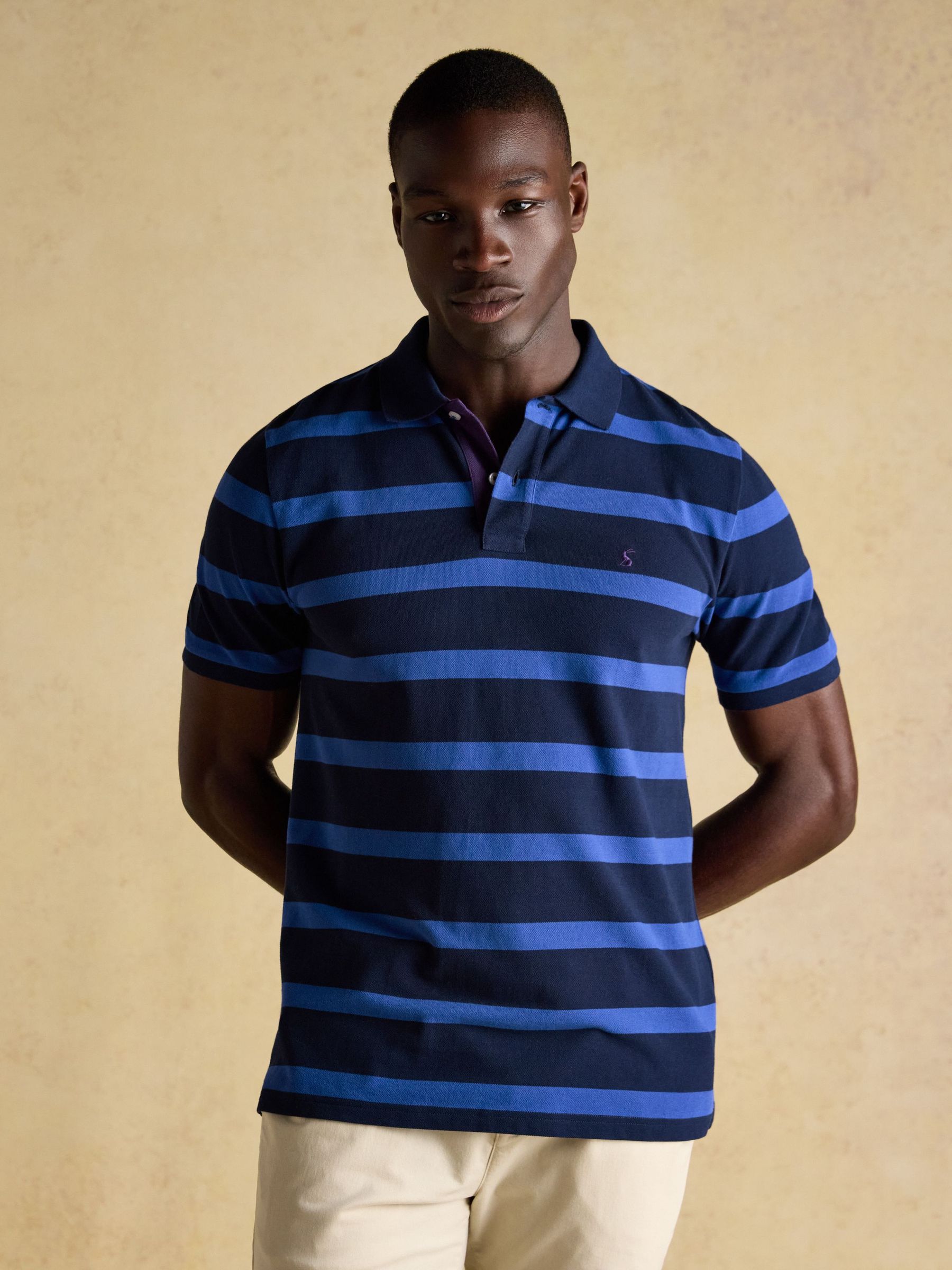 Woody Blue & Navy Cotton Pique Polo Shirt