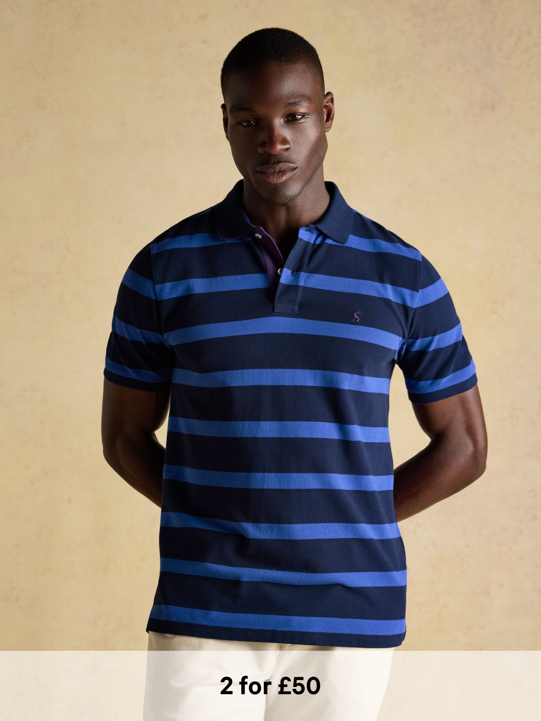 Woody Blue & Navy Cotton Pique Polo Shirt (AW4459) | £35