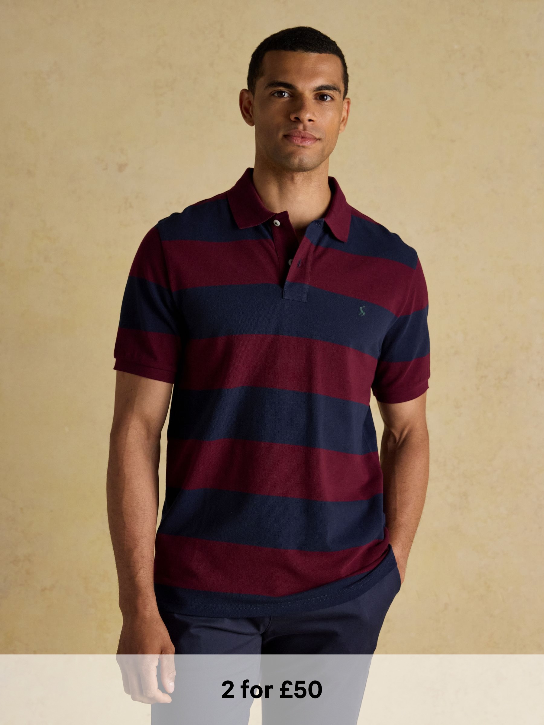Woody Navy & Burgundy Cotton Pique Polo Shirt (AW4462) | £35