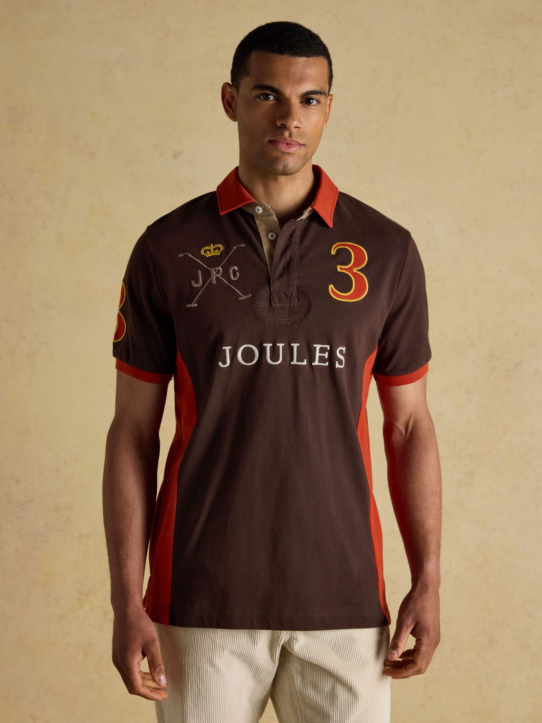 Embellished Brown & Orange Classic Fit Cotton Polo Shirt (AW4466) | £50