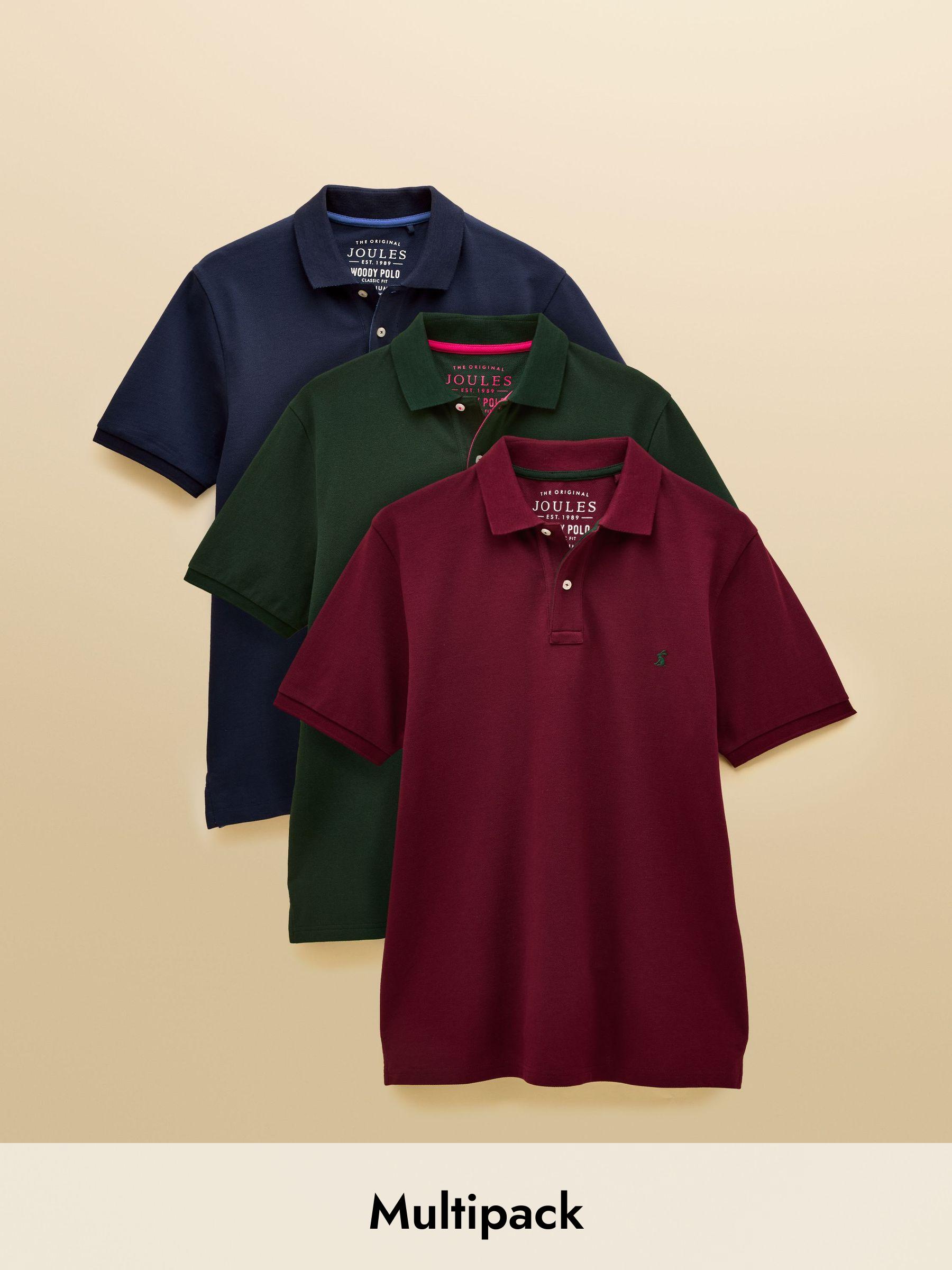 Woody Polo Shirts Navy/Green/Port 3 Pack (AW4481) | £70